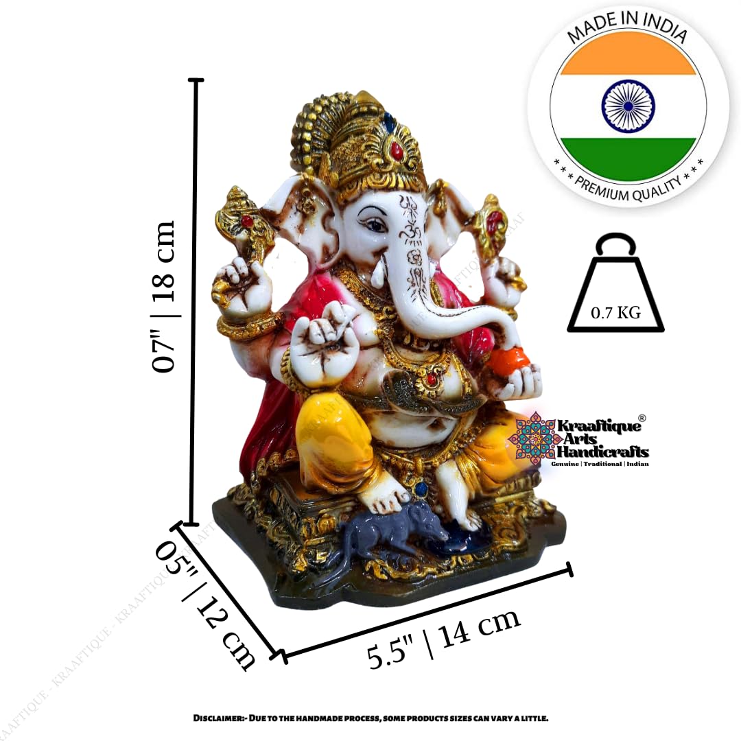 Kraaftique Ganpati Religious Statue Idol Ganesh Murti Home Decor For Puja Marble Dust Lord Ganesha 7 Inch Statue For Home Decor