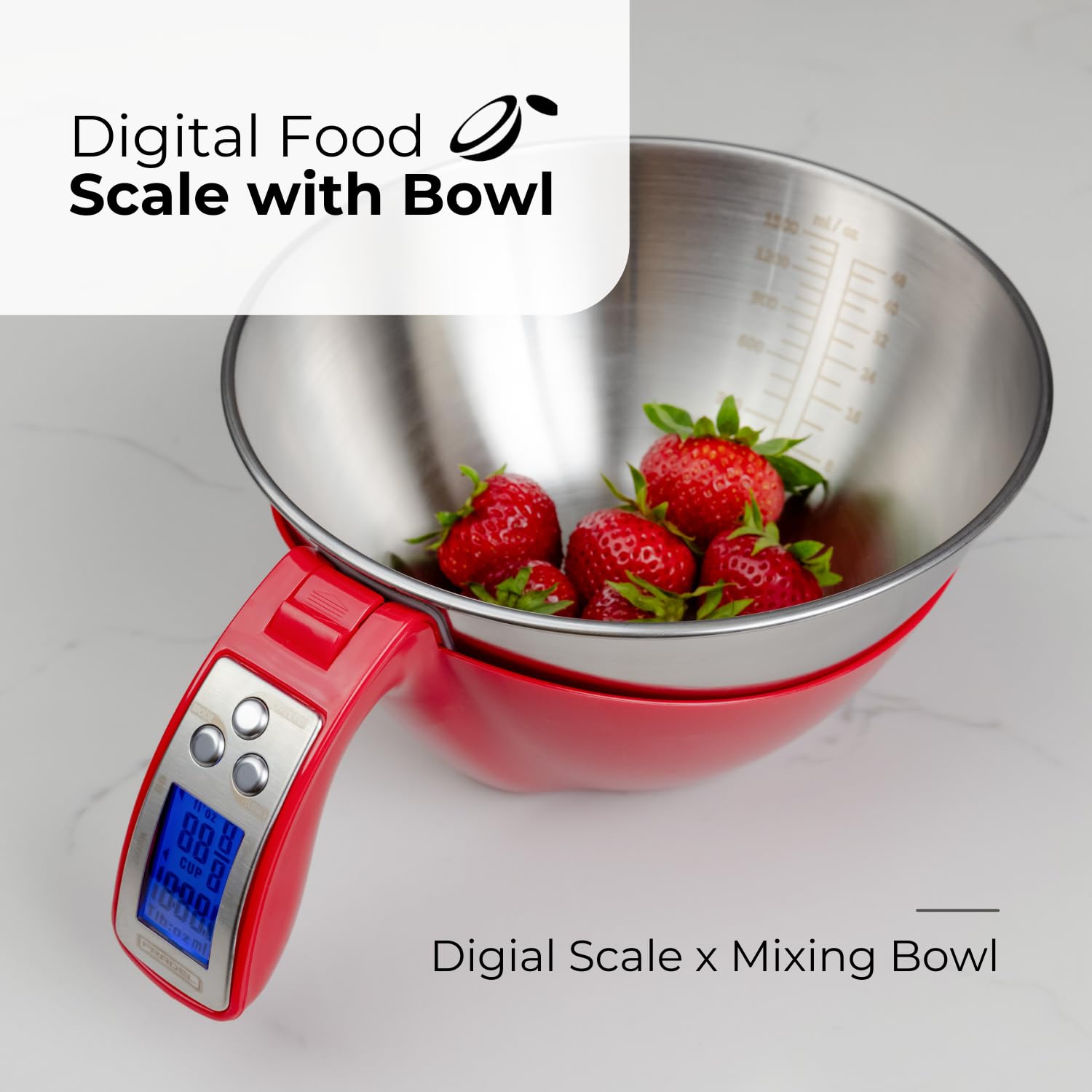 Fradel Digital Kitchen Food Scale With Bowl (Removable) And Measuring Cup - Stainless Steel, Backlight, 11Lbs Capacity - Cooking
