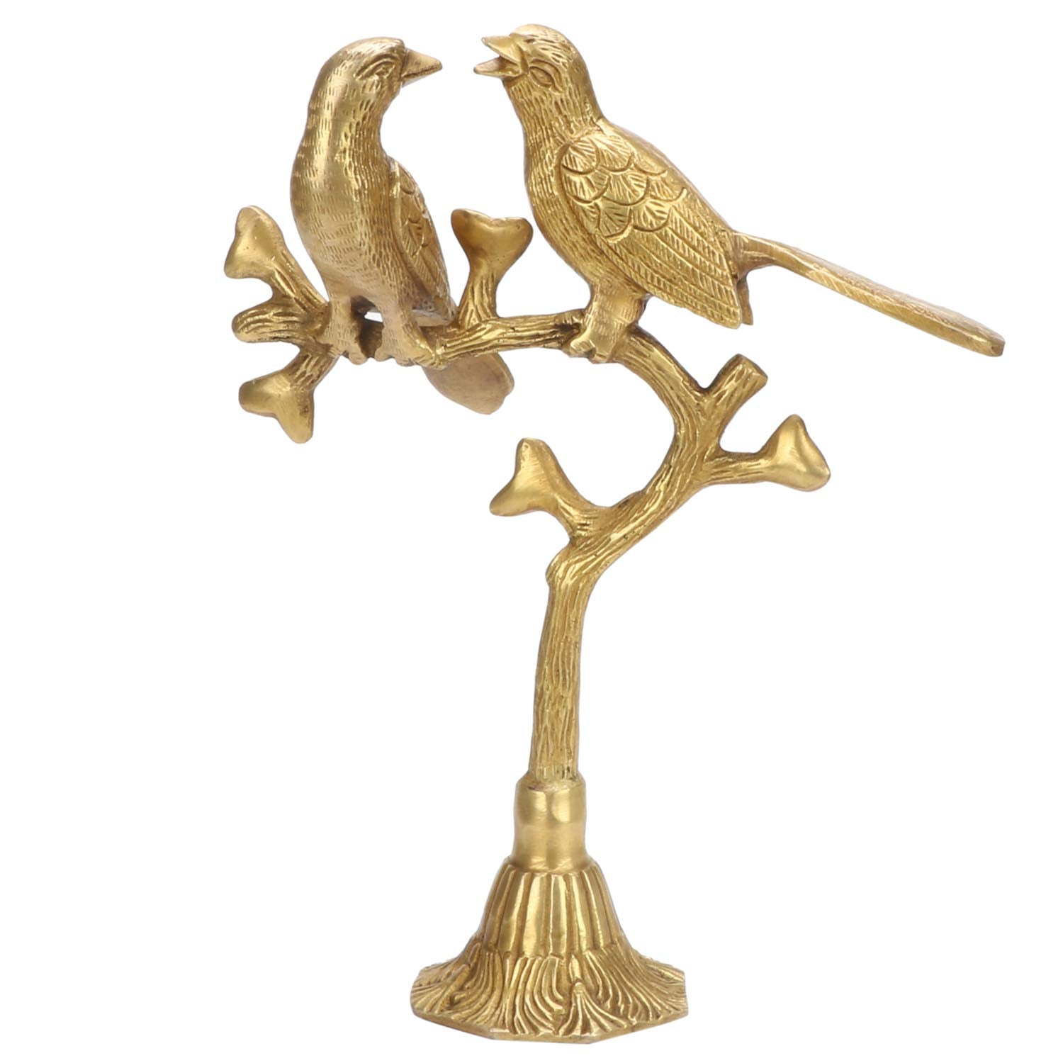 Kartique Brass Love Birds Sitting On Tree's Branch Couple Statue Decorative Bird Pair Sculpture Romantic Gifts | Height 10''