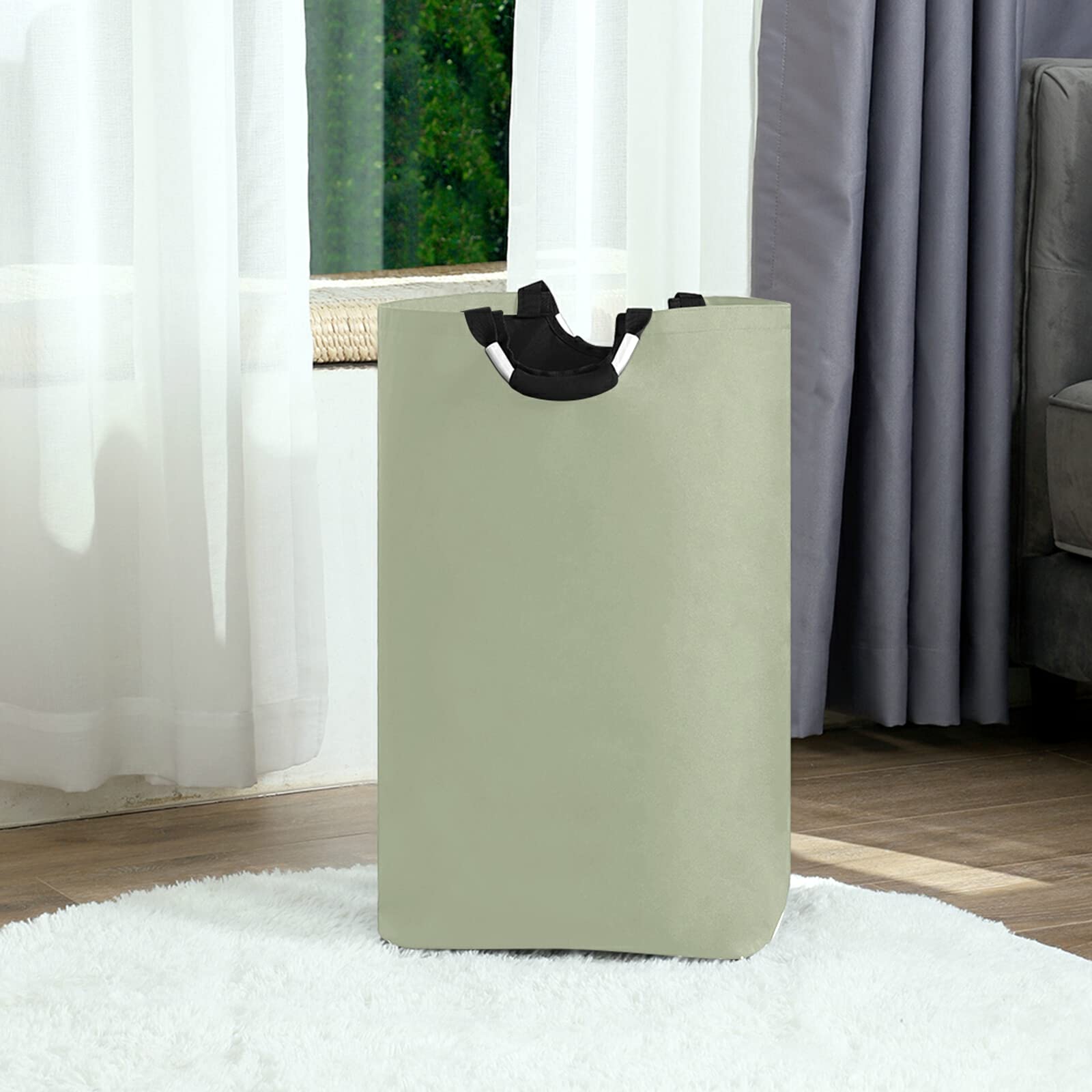 Xigua Sage Green Solid Color Laundry Hamper, Large Laundry Baskets Foldable Clothes Tote With Handles Storage Bag For Family Dor