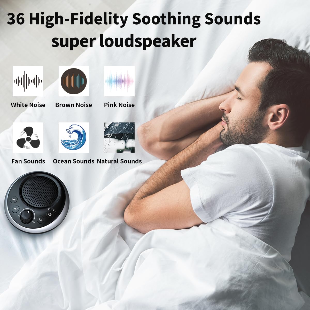iDealSleep Sound Machine - 30 Soothing Sounds, 36-Level Volume, Timer, For Home/Travel, Black, Model XB-1