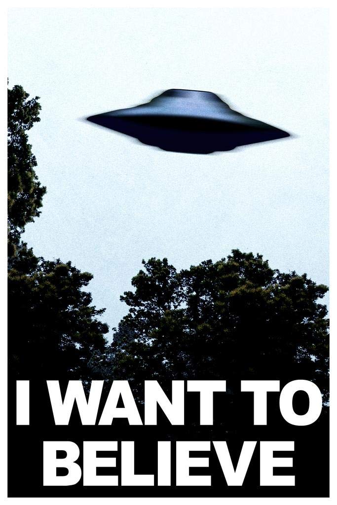 I Want To Believe Ufo Aliens Tv Show Poster Cool Blue Style Fantasy Scifi Horror Spaceship Cool Wall Art Print Poster 24X36