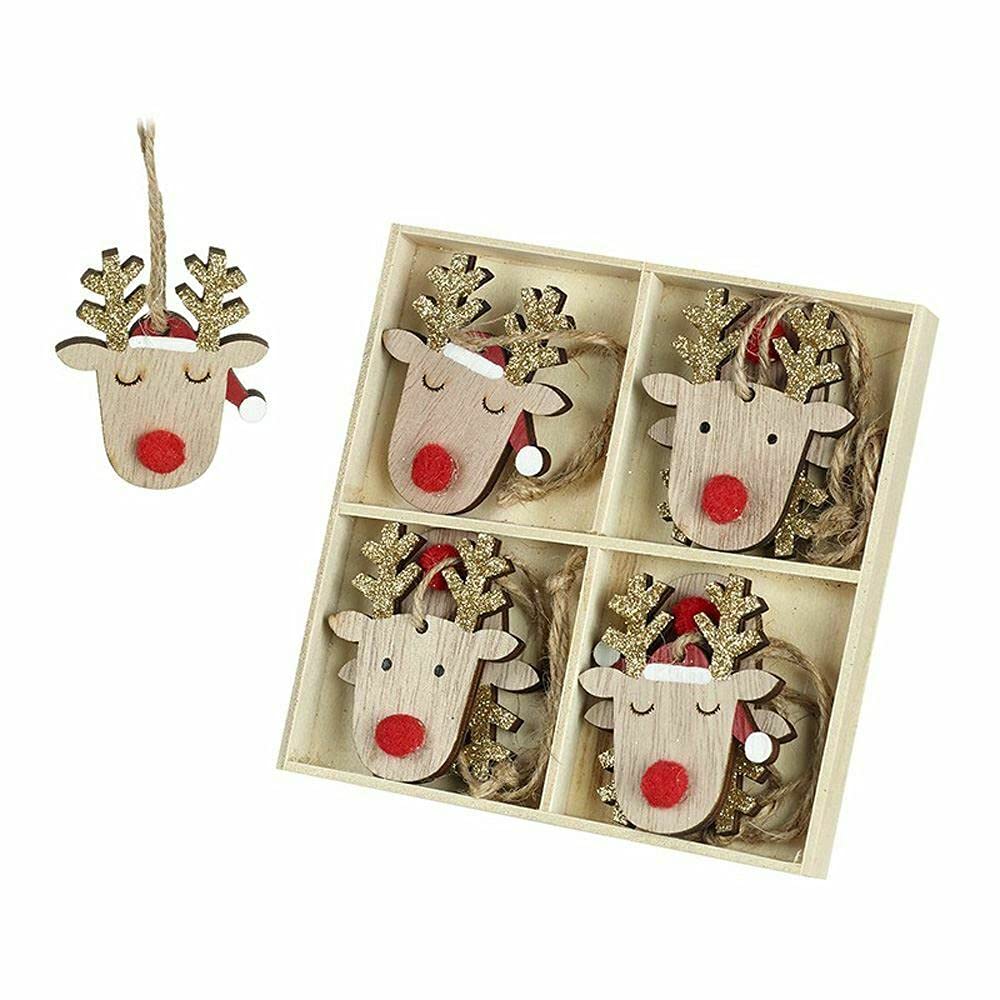 Luck and Luck Heaven Sends Set of 8 Wooden Reindeer Christmas Tree Decorations - Quirky Fun Rustic Ornaments