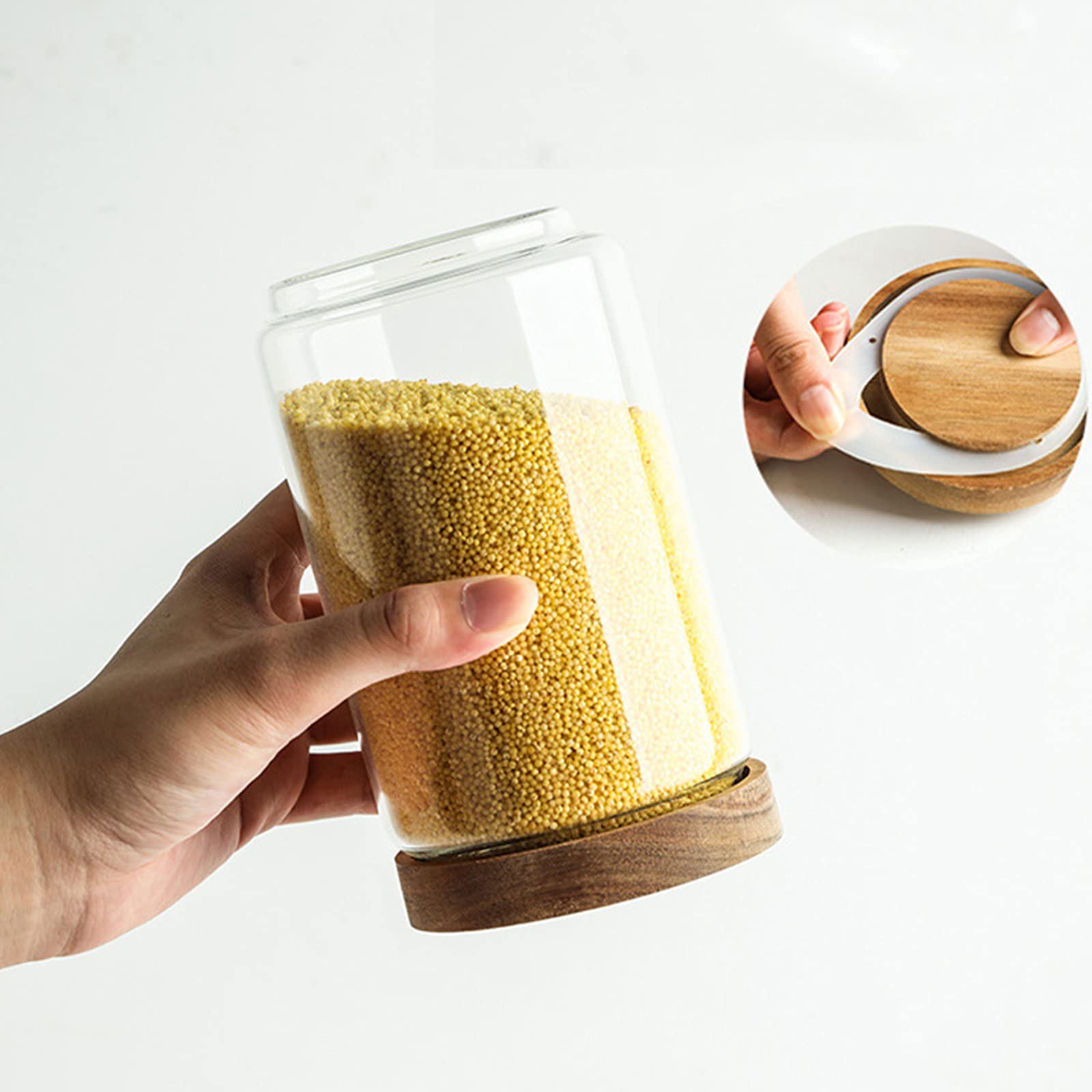 Bekith 3 Pack Glass Storage Containers With Airtight Seal Acacia Wood Lids, 31.6 Fl Oz (950Ml) Clear Glass Food Storage Jars For