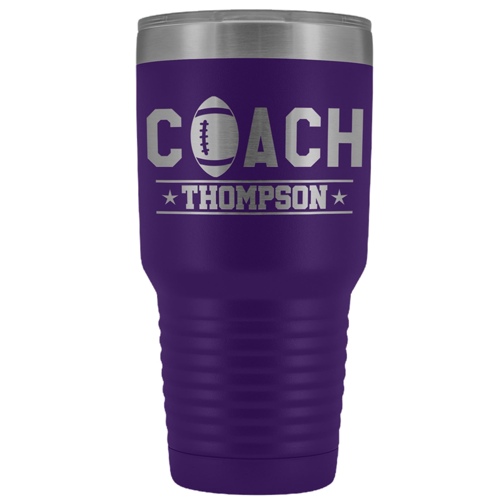 Personalized Football Coach Tumbler with Name  30oz Insulated  Purple