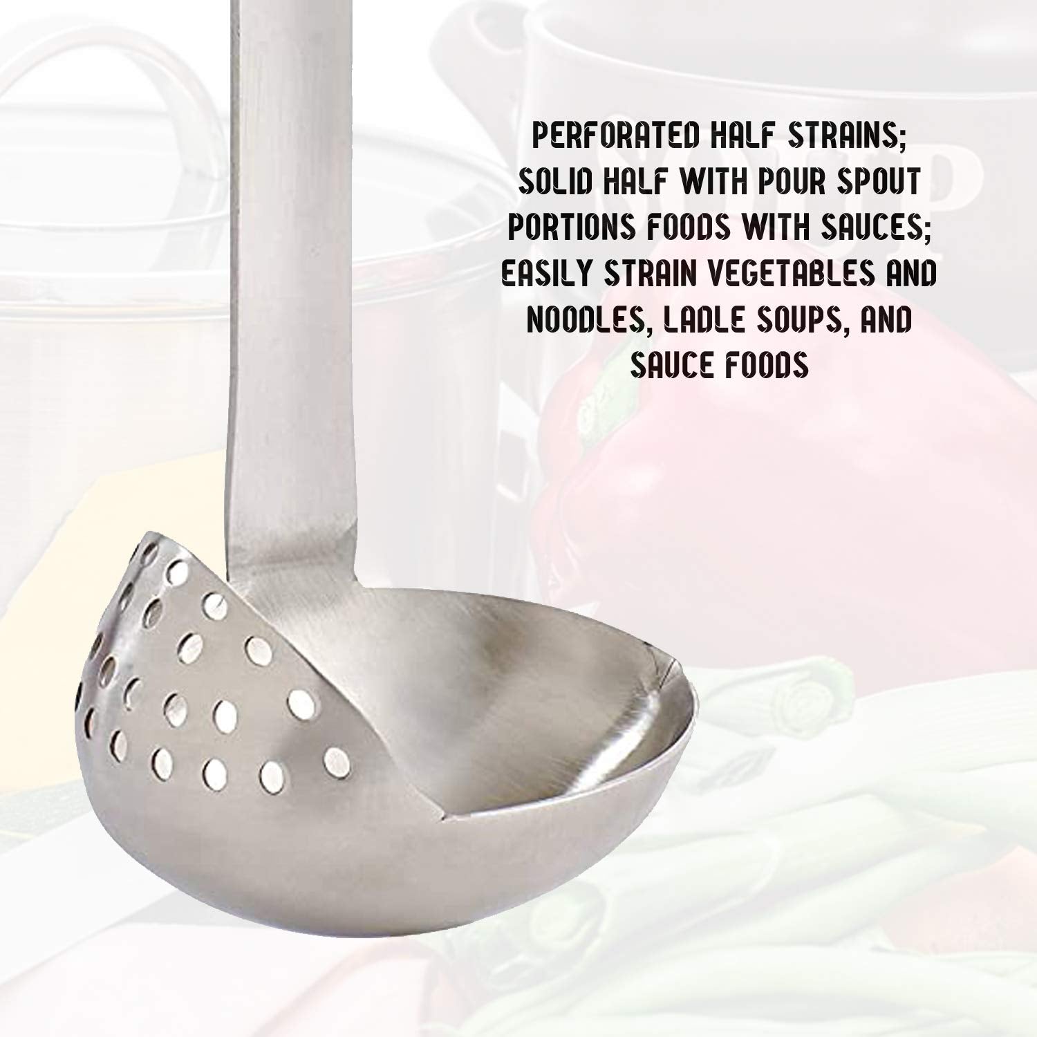 Hic Harold Import Co Hic Straining Ladle With Long Handle, 18/8 Stainless Steel, 3-Ounce Capacity