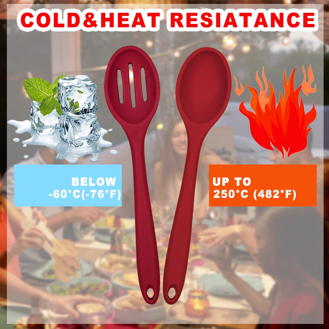 Elane 8 Pcs Silicone Cooking Spoons Set,Mixing Spoons For Cooking Spoons For Nonstick Cookware Silicone Serving Spoons,Mixing Sp