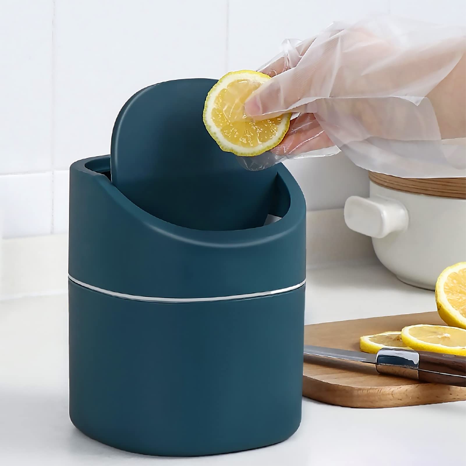 Mini Desk Trash Can With Lid With Trash Bags 180 Pcs Swing-Lid Tiny Countertop Garbage Bin Small Table Top Plastic Covered Waste