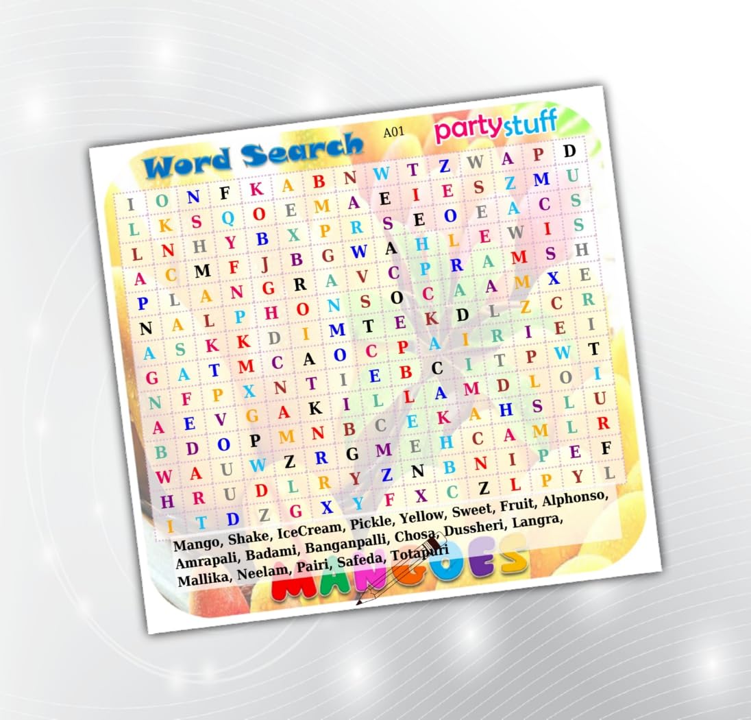 PartyStuff Mango Theme Paper Games  Mango Word Search  Word Search (12 Cards)