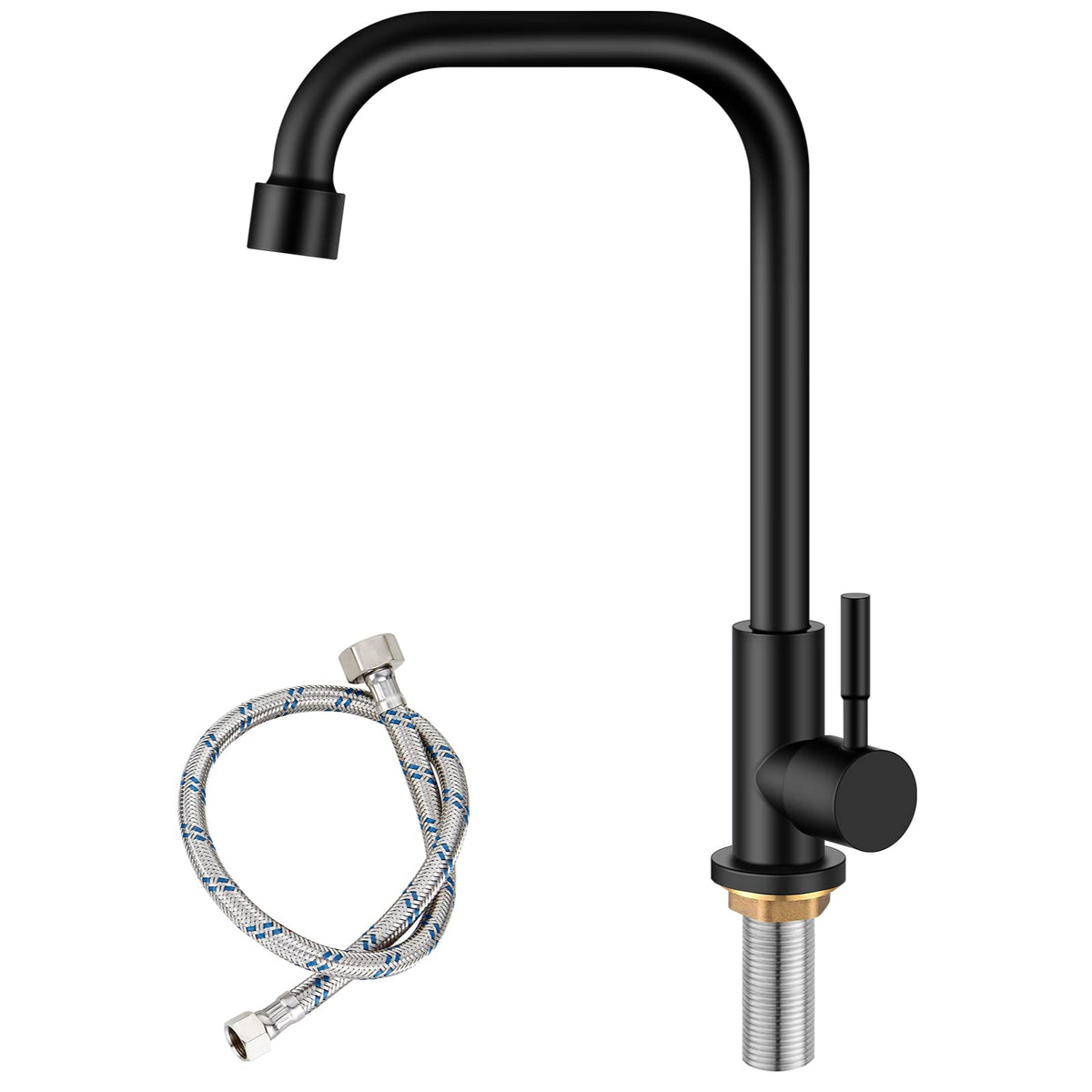 Heyalan Matte Black Faucet Cold Water Onlysingle Lever Handle Sus304 Sink Bar Tap 360 Degree Swivel Spout Decked Mounted Longer