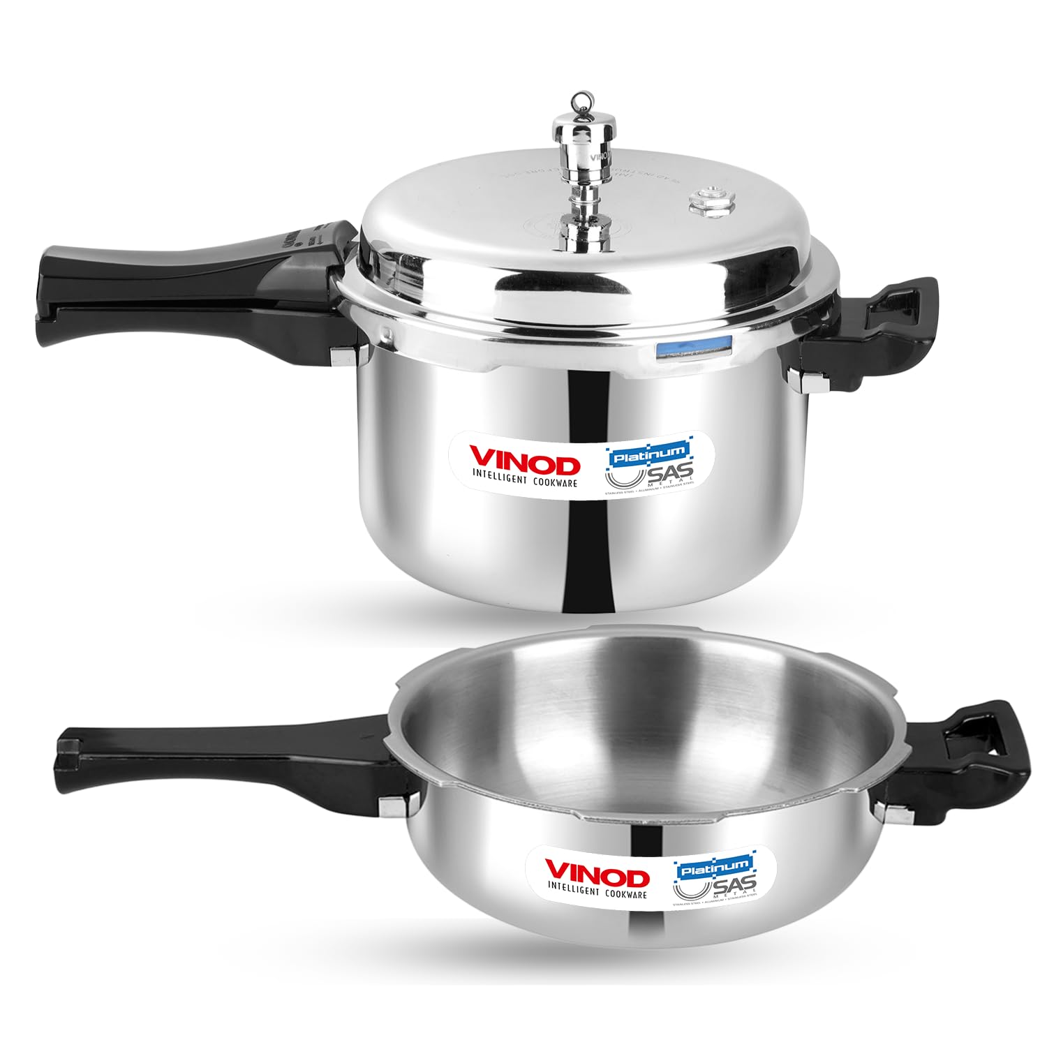 Vinod Platinum Triply Stainless Steel Pressure Cooker Combo Set Of 2-3 & 2 Litre | Common Lid |Riveted Sturdy Handles| Indcution