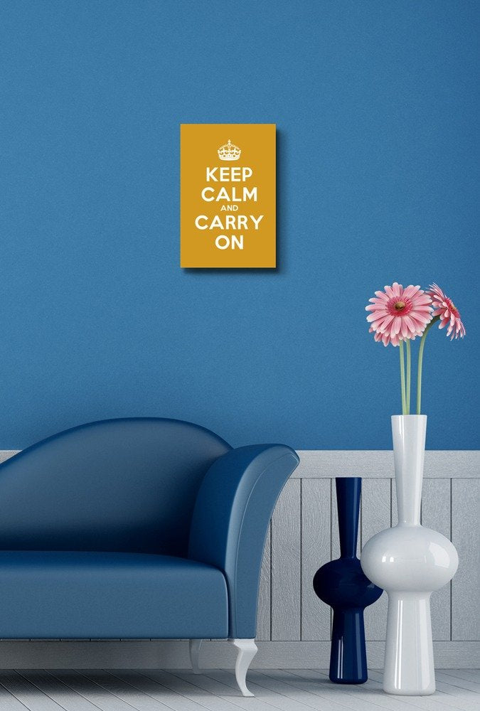 Canvas Wall Art Gallery Wrap Canvas Prints - Keep Calm And Carry On | Stretched Dark Yellow Canvas Home Art Ready To Hang - 12''