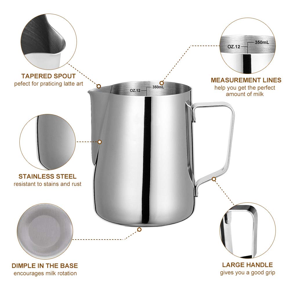 Milk Frother Handheld Coffee Art Set, Electric Coffee Frother With Milk Frother Pitcher, Powder Cocoa Shaker, Coffee Stencils, C