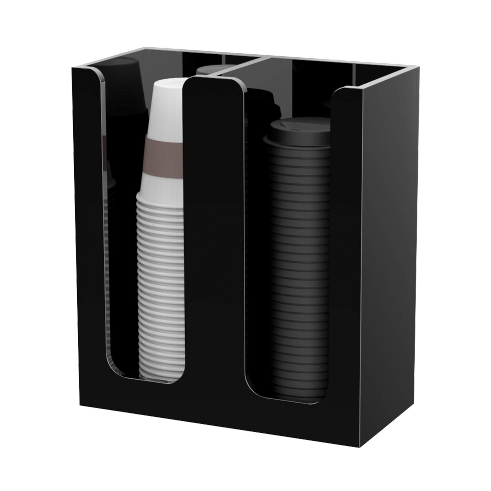 Richboom Acrylic Coffee Cup And Lid Storage Organizer Holder, 2 Compartments, Black