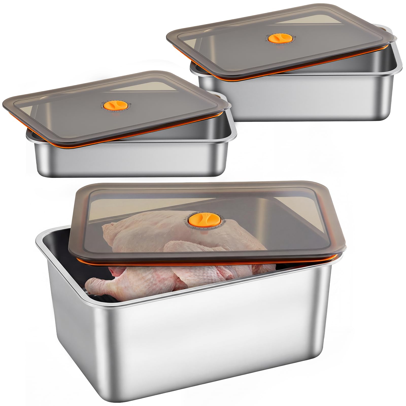 Reallnaive 3 Pcs Stainless Steel Marinade Containers with Lid