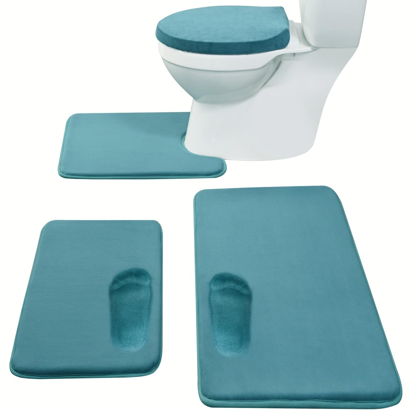 Madeals Memory Foam Bath Mat Set 4 Piece With Toilet Lid Cover And Rug Set Combo, Bath Mat Set 3 Piece And U-Shaped Toilet Floor