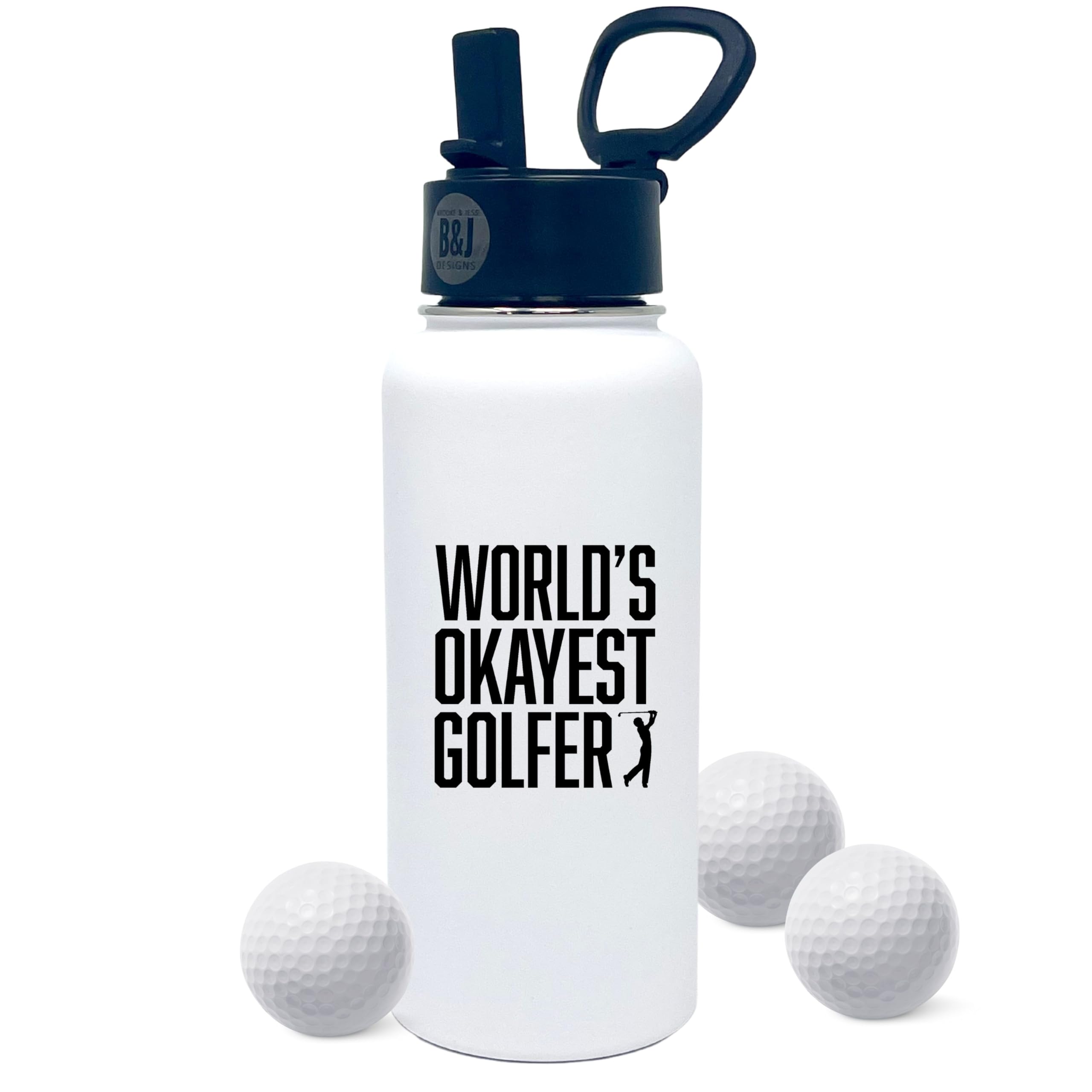 Brooke & Jess Designs - World'S Okayest Golfer 32 Oz Multipurpose Insulated Water Bottle Tumbler Travel Coffee Mug - Golf Gifts