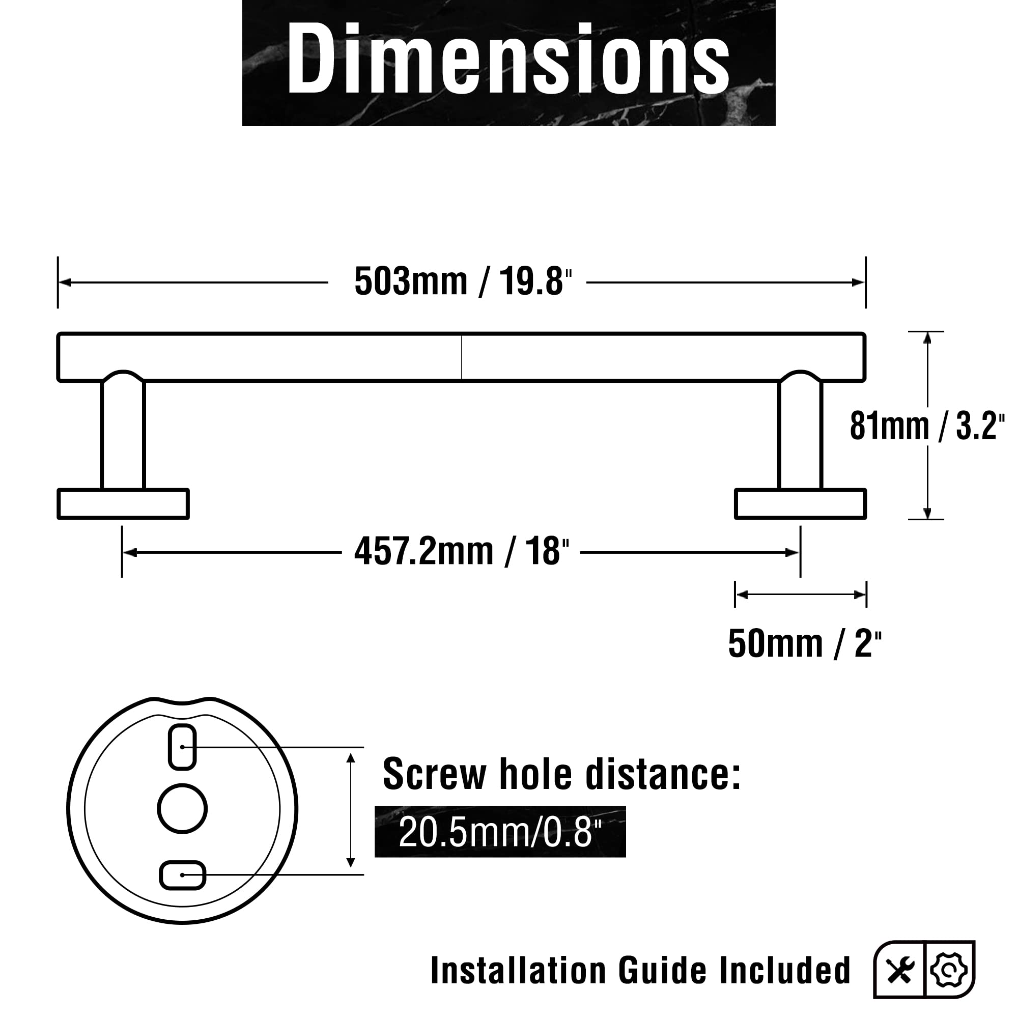 Hitslam Matte Black 19.8 Inch Towel Bar For Bathroom, Sus304 Stainless Steel Bathroom Towel Rack Wall Mounted, Modern Home Decor