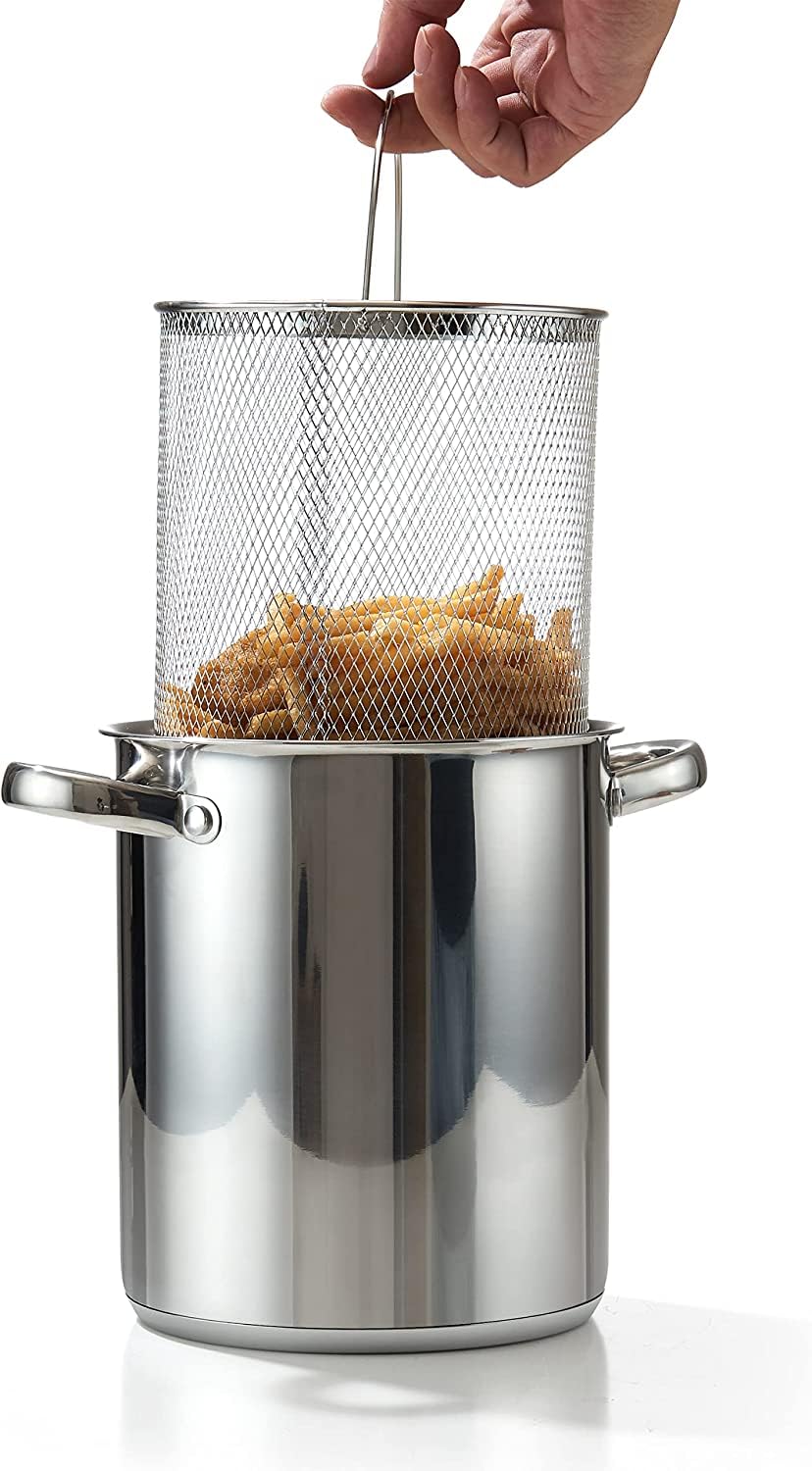 Cook N Home Deep Fryer Pot, Japanese Tempura Small Stainless Steel Deep Frying Pot, 304 Stainless Steel With Oil Drip Drainer Ra