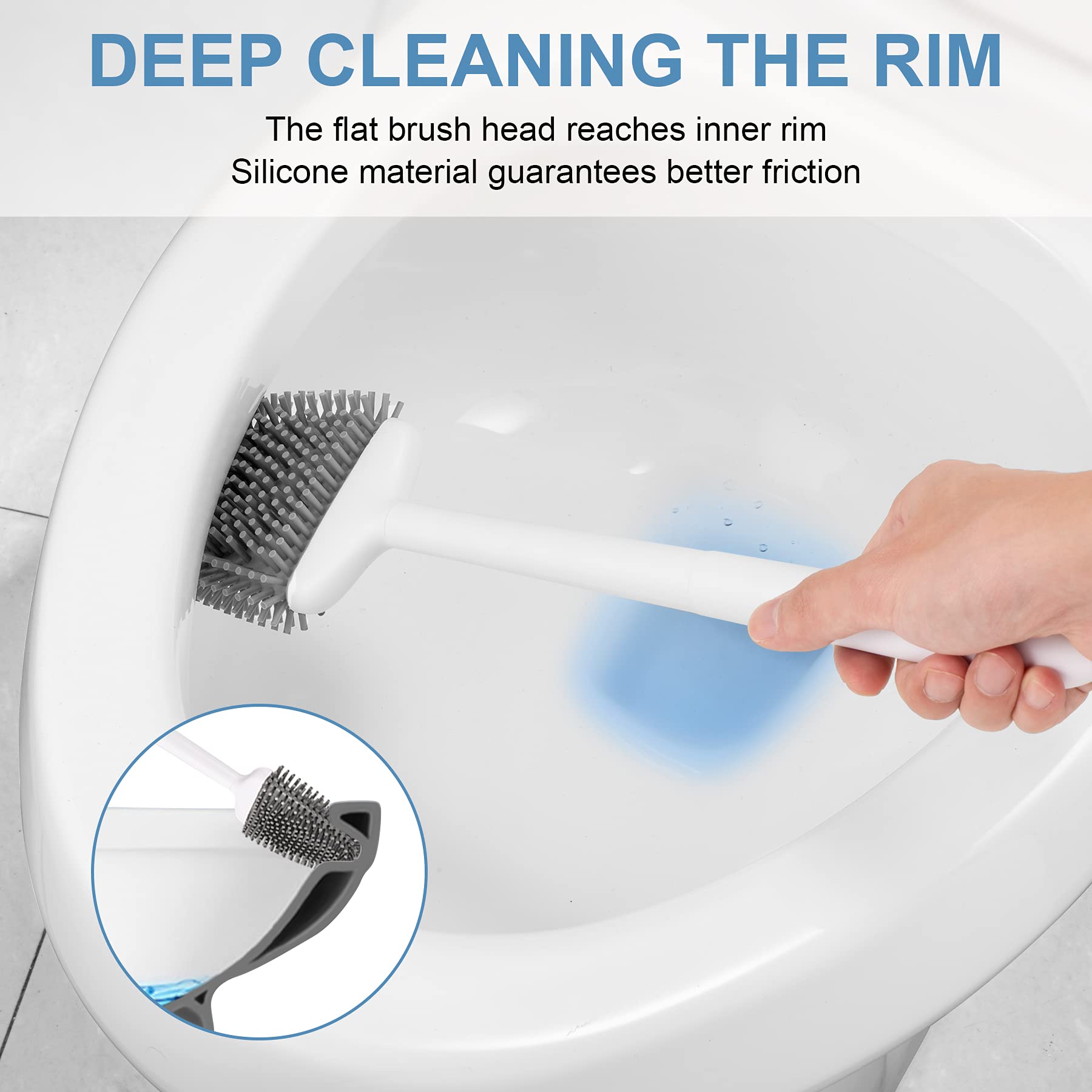 Ubeesize Toilet Brush With Flexible Brush Head And Silicone Bristles, Quick Drying Holder Set For Bathroom, Compact Size, White.