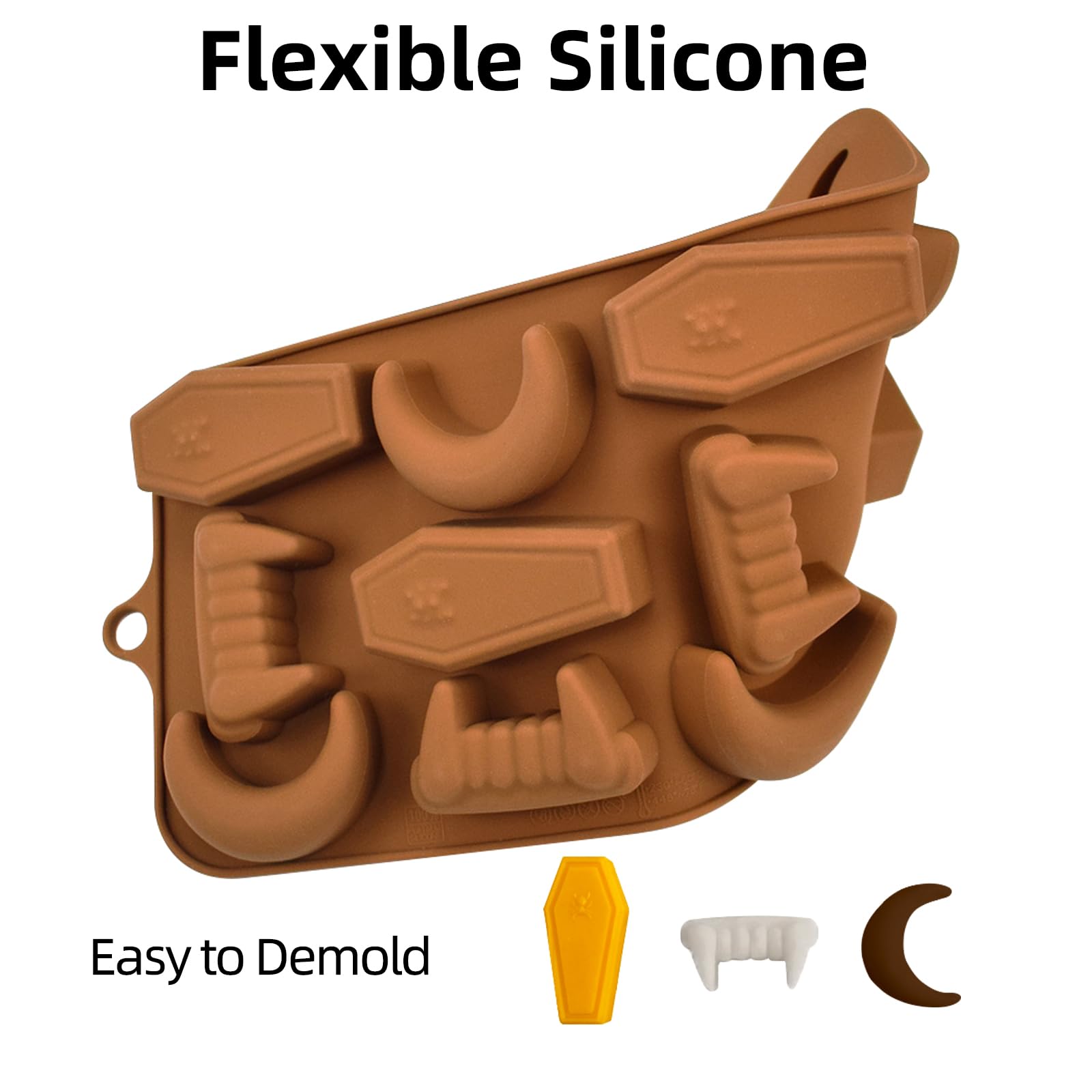 Eduee Silicone Chocolate Molds Halloween Candy Molds Vampire Teeth Rip Gravestone Moon Shape Ice Cube Molds Set Of 2