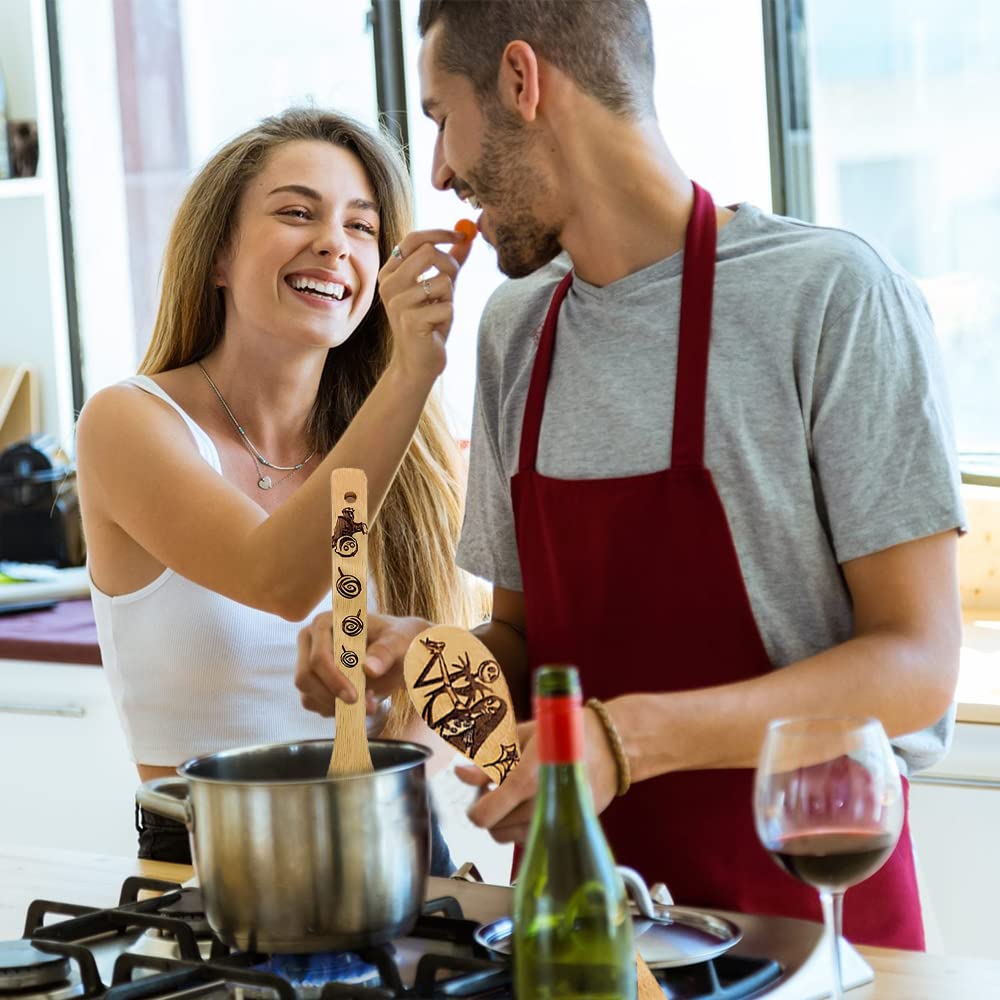 Nightmare Before Christmas Gifts - 5 Pcs Wooden Spoons For Cooking,Nightmare Before Christmas Kitchen Utensils Set,Wood Cooking