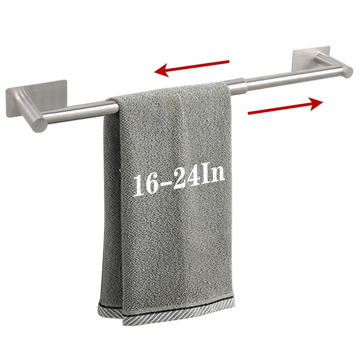 Vanloory Self Adhesive Bath Towel Bar, Stainless Steel Towel Racks For Bathroom Adjustable 16-24In No Drill Towel Holder Stick O