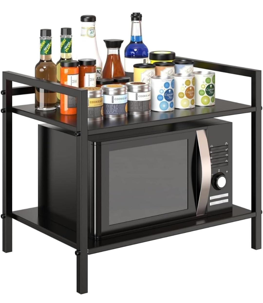 Bugaki Microwave Stand With Storage Cabinet, 2Tier Spice Rack Organizer, 60 X 40 X 45 Cm, Black Metal