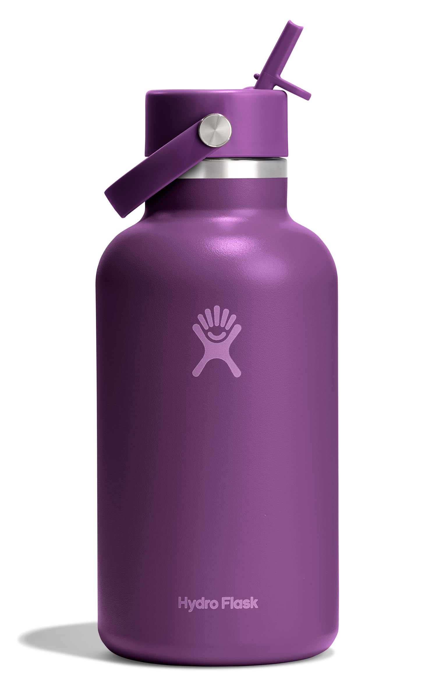 Hydro Flask Water Bottle - Insulated Stainless Steel - Wide Mouth Flex Straw Lid, Non Spill, Leakproof and Refillable in 64 Oz B