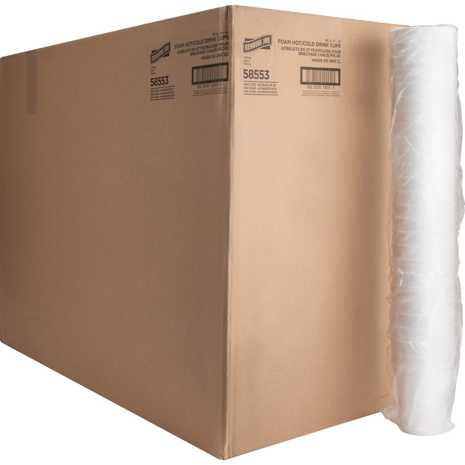 Genuine Joe 58553 Foam Cups, 14 Oz., 1000/Ct, White