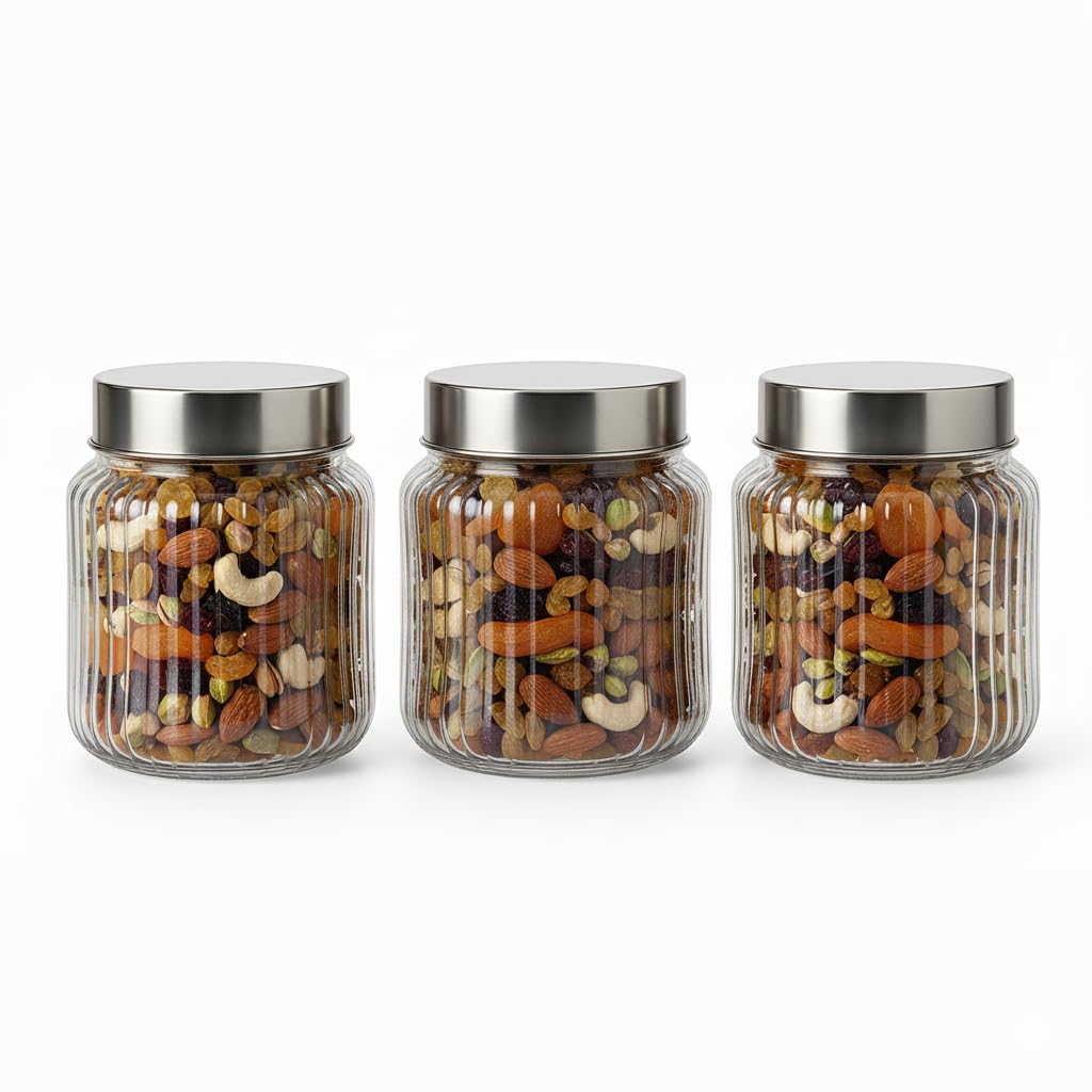 Machak Round Transparent Glass Jar 600 Ml | Airtight Kitchen Storage Container For Tea, Coffee, Sugar, Dry Fruits, Masala, Cooki