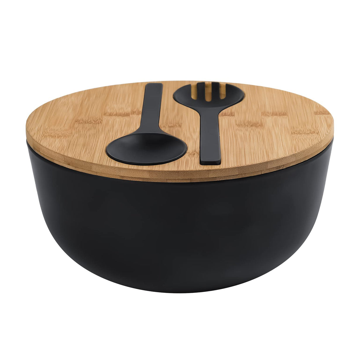 Lovyanxue Bamboo Fiber Salad Bowl With Servers Set Large 9.8Inches Nature Bamboo Mixing Bowl With Servers With Lid Spoon And For
