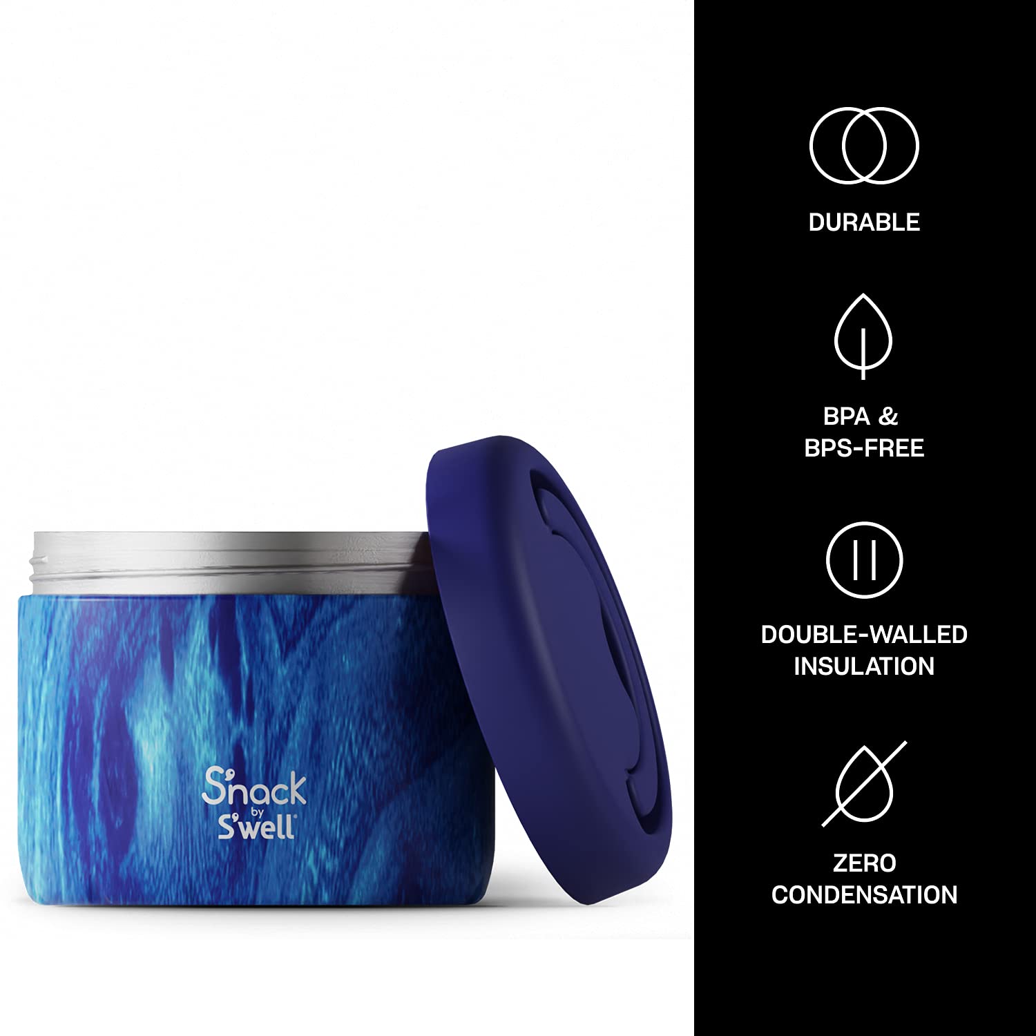 S'Well S'Nack Stainless Steel Food Container - 24 Oz - Azure Forest - Double-Layered Insulated Bowls Keep Food Cold For 8 Hours