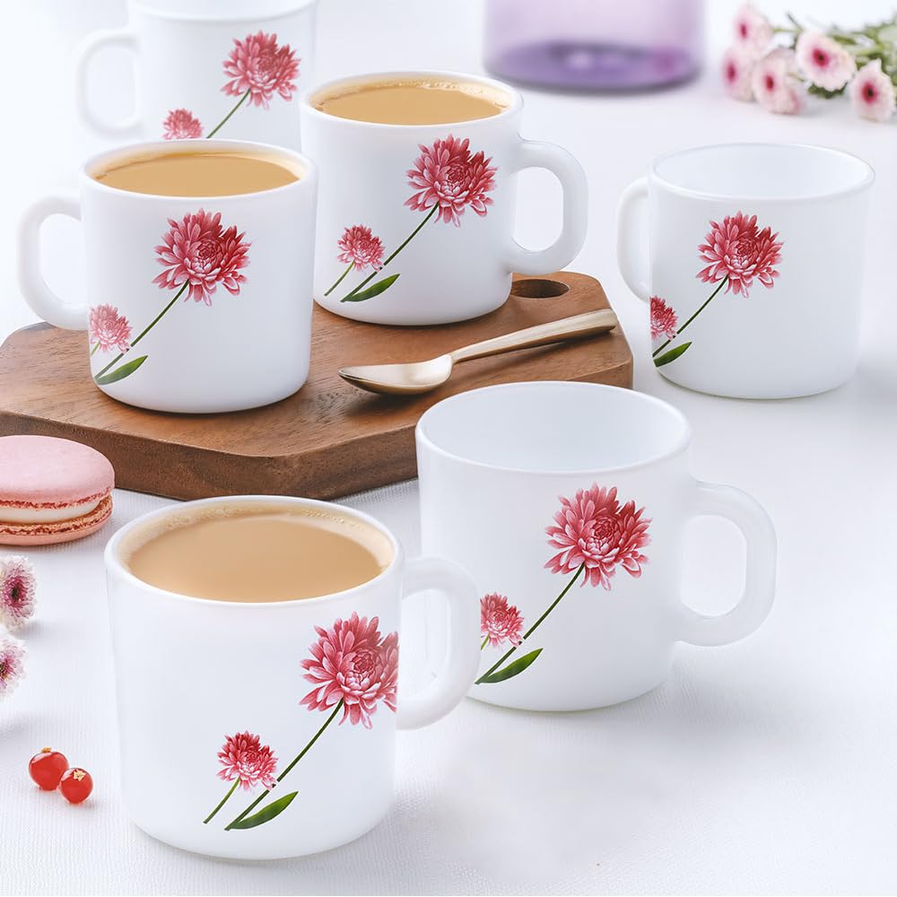 Larah By Borosil Belle Opalware Mug, Set Of 6 Tea/Coffee Mugs, 180 Ml Each, Microwave & Dishwasher Safe, BoneAsh Free, Crockery