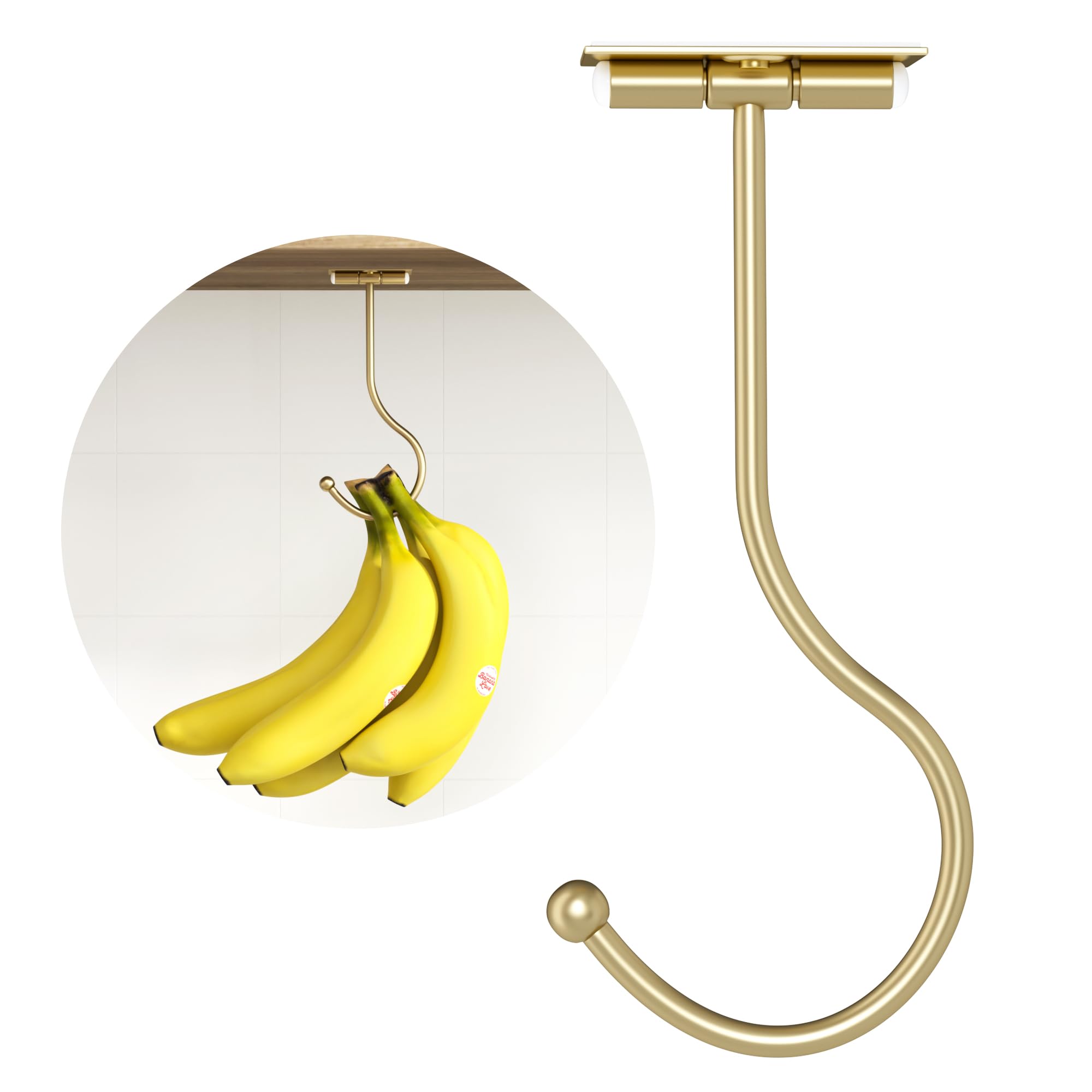 Josmimic Gold Banana Hook Foldable - Under Counter Banana Hanger, Under Cabinet Banana Holder Self-Adhesive, Magnetic Banana Hoo