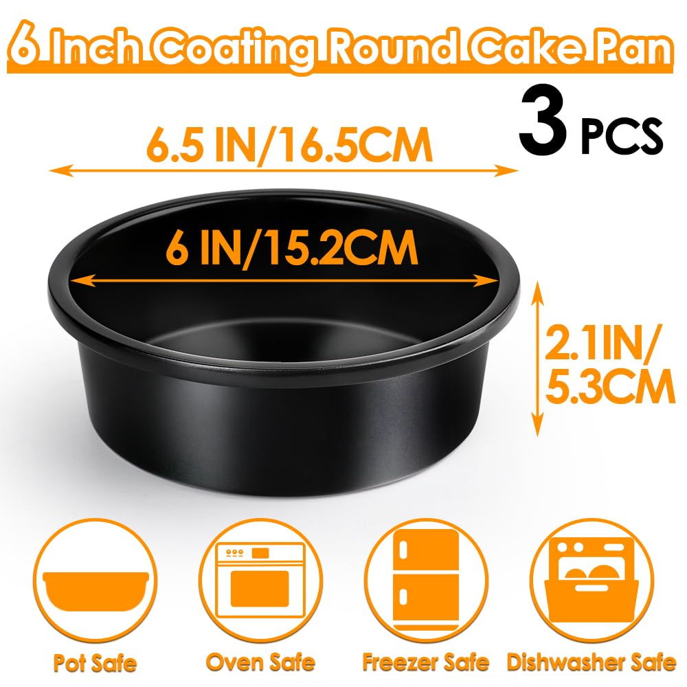 Cyimi 6 Inch Round Cake Pan Set Of 3, Nonstick Coating Baking Round Cake Pans With Remvable Bottom For Birthday Layered Cakes,Pa