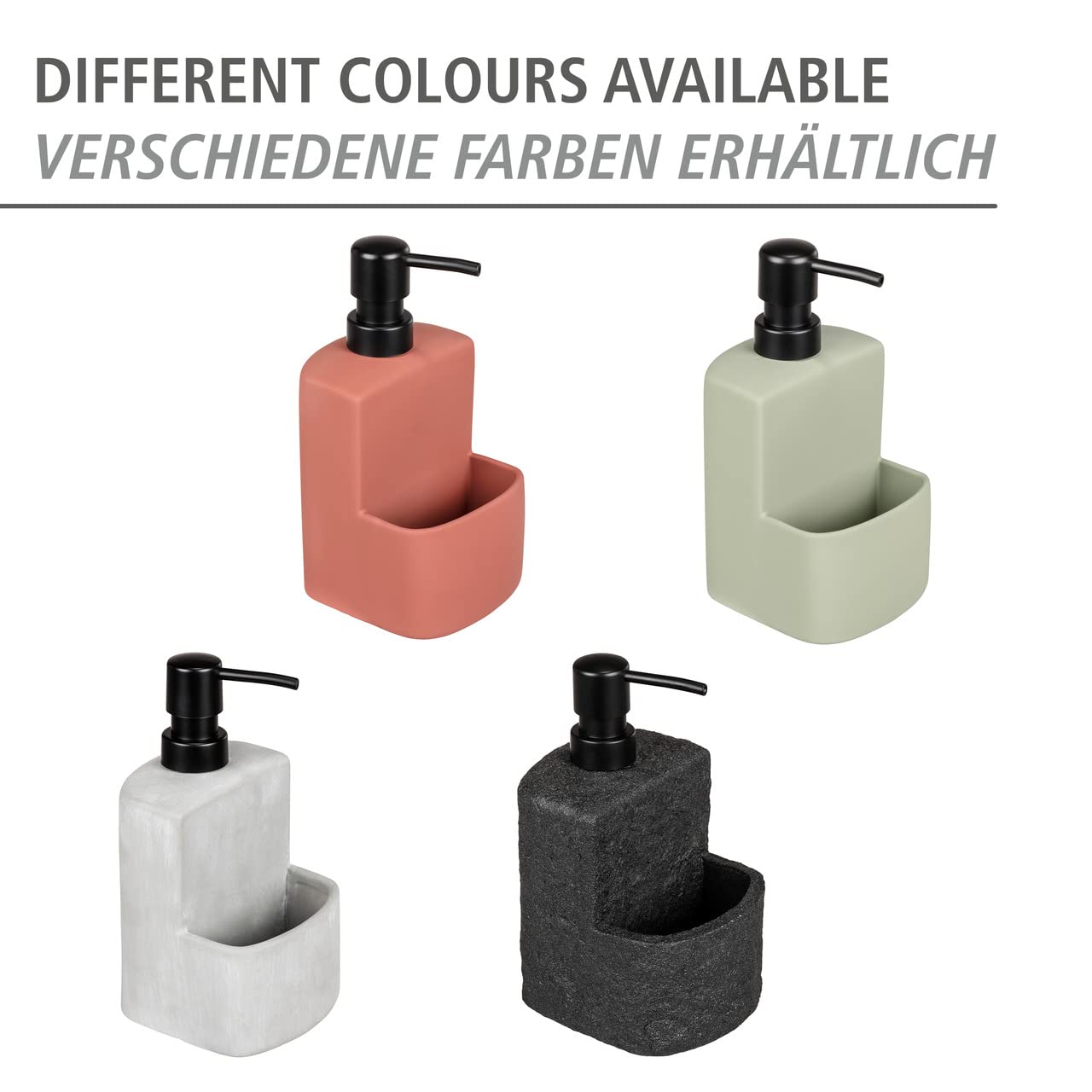 Wenko Festival Washing-Up Liquid Dispenser, Refillable Soap Dispenser Made Of Robust Concrete In Grey, Compartment For The Washi