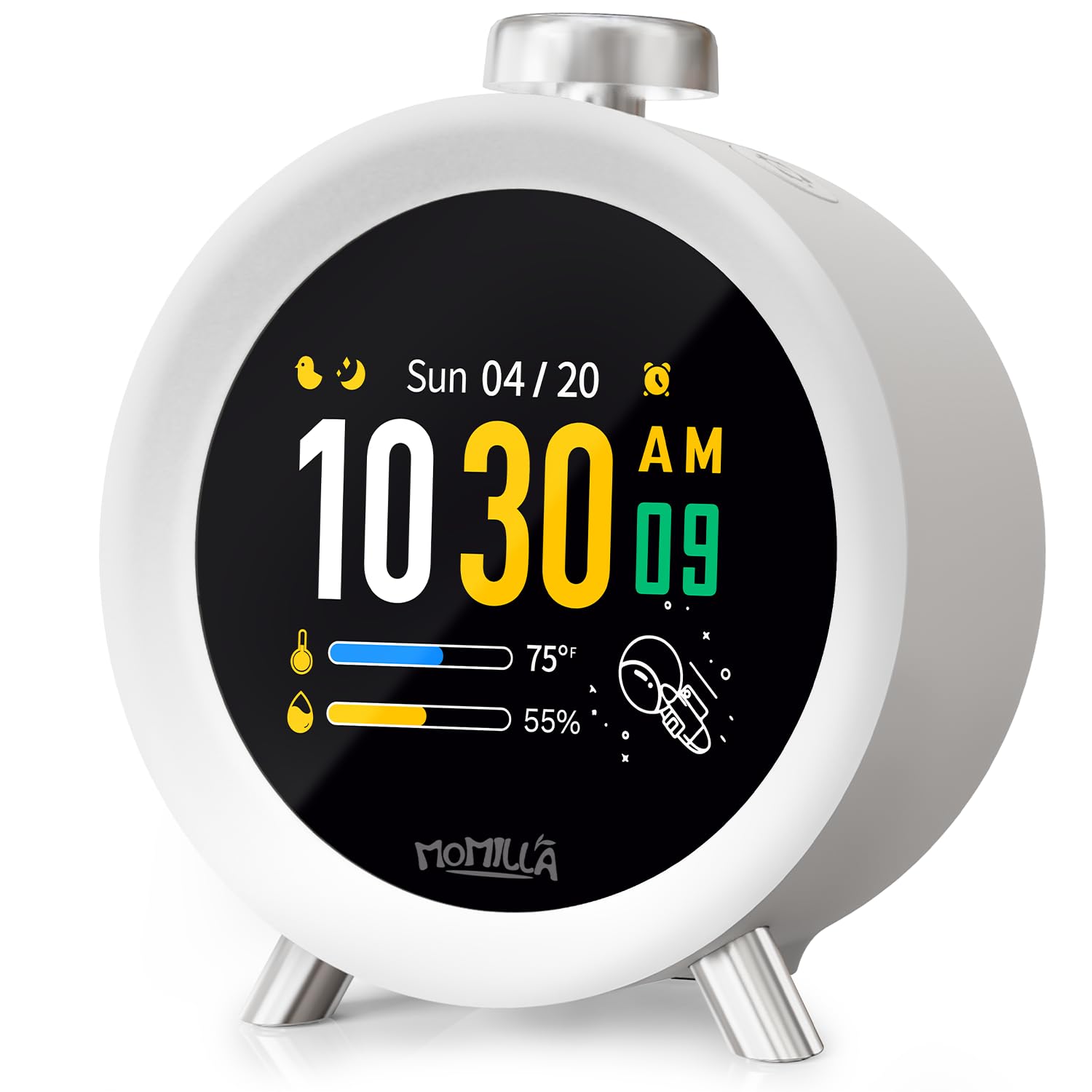 MOMILLA Alarm Clock for Heavy Sleepers, Colorful Screen Temperature, Loud 7-Day Programmable 4 Alarms, Small Clocks Bedrooms for