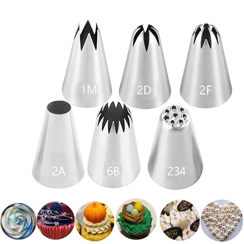 Large Icing Piping Tips Set For Cake Decorating,6 Decorating Tips Stainless Steel Pastry Tips,Flower Frosting Tips Nozzles,#1M 2