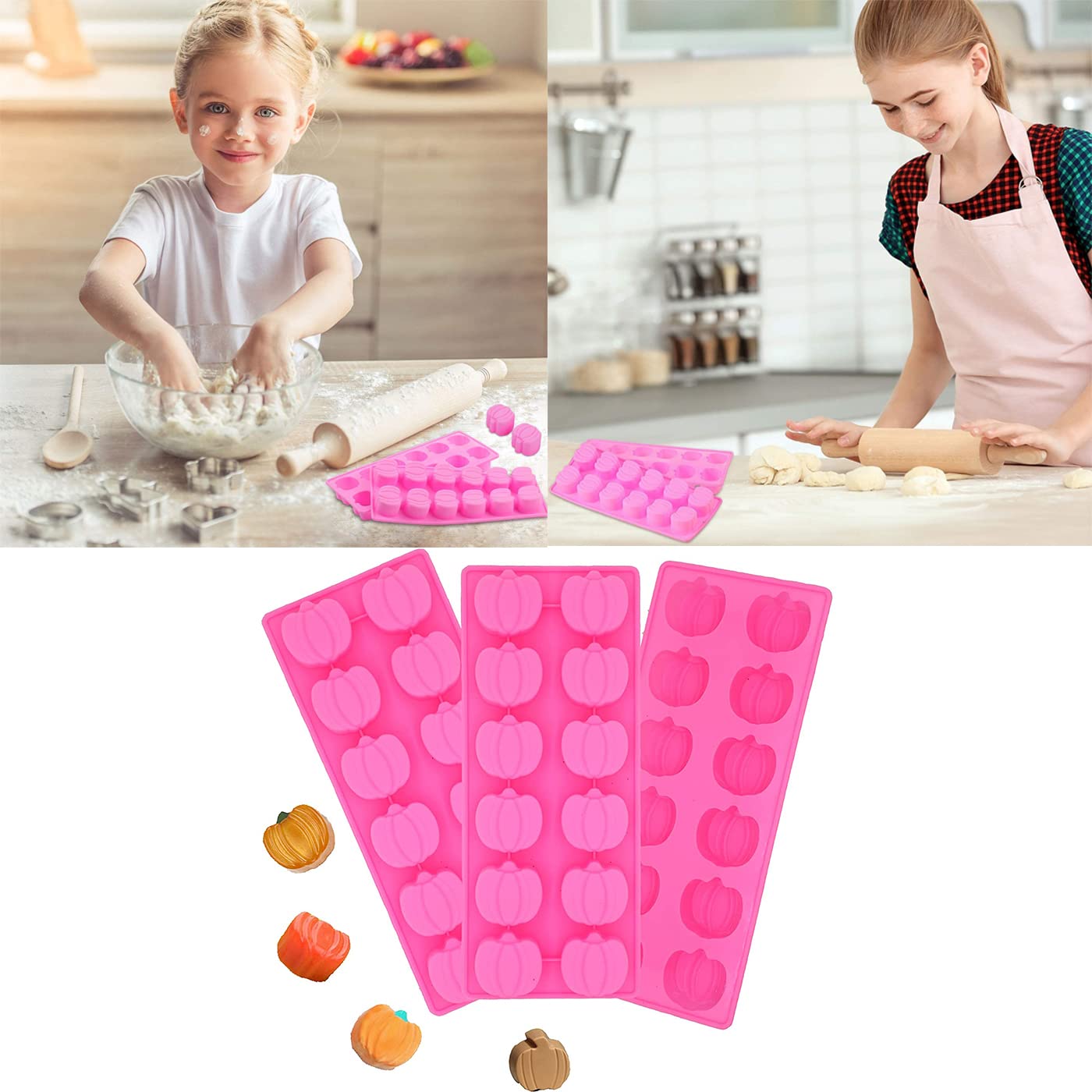 Sagooits 4 Pieces Fall 3D Mini Pumpkin Maple Leaves Shapes Silicone Molds, 12 Shapes Maple Leaf Pumpkin Mold Tray For Halloween