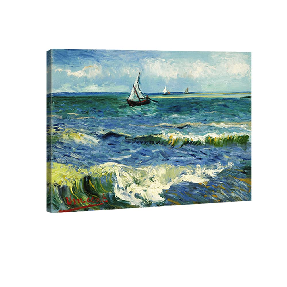 Wieco Art Canvas Prints Wall Art Seascape At Saintes Maries By Vincent Van Gogh Oil Paintings Reproduction Classical Giclee Artw