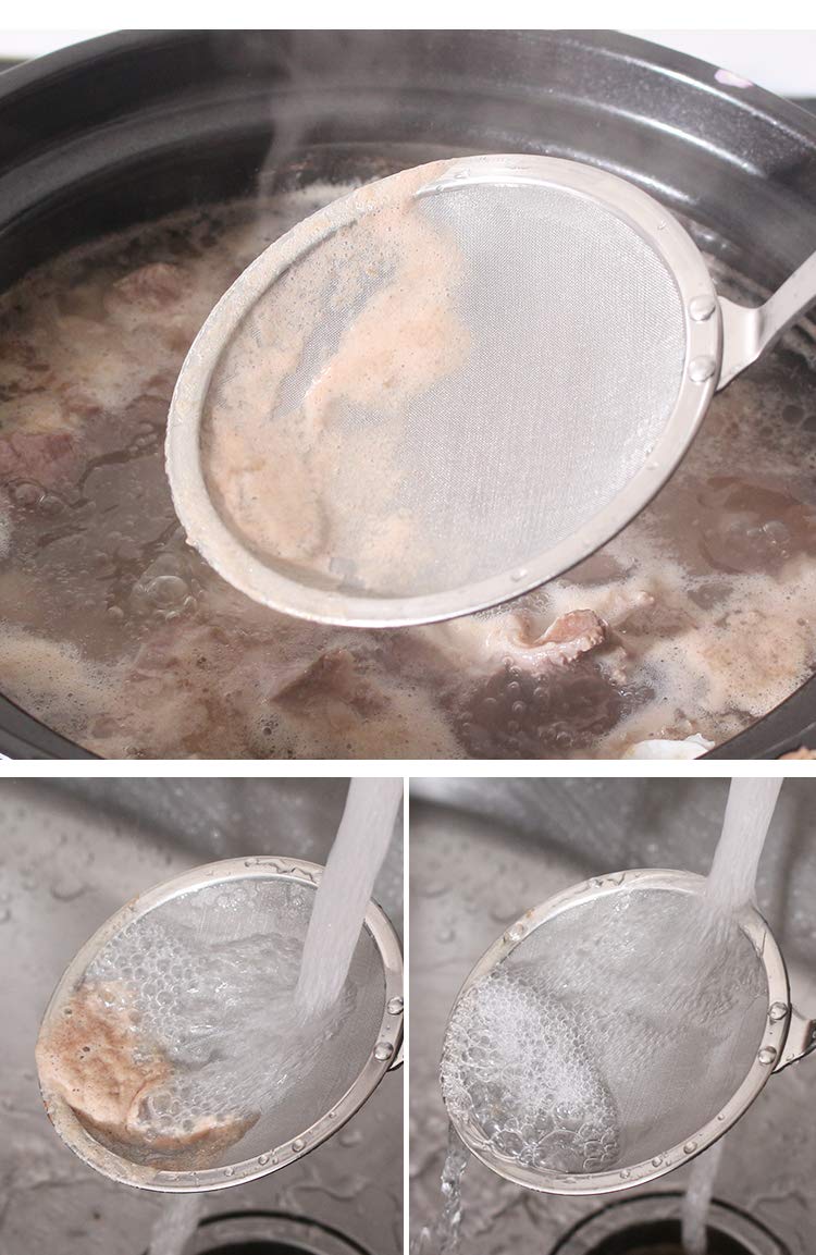 Fat Skimmer Spoon, Stainless Steel Fine Mesh Strainer Hot Pot Foam Grease Oil Skimming (Dia 5.5 Inch)