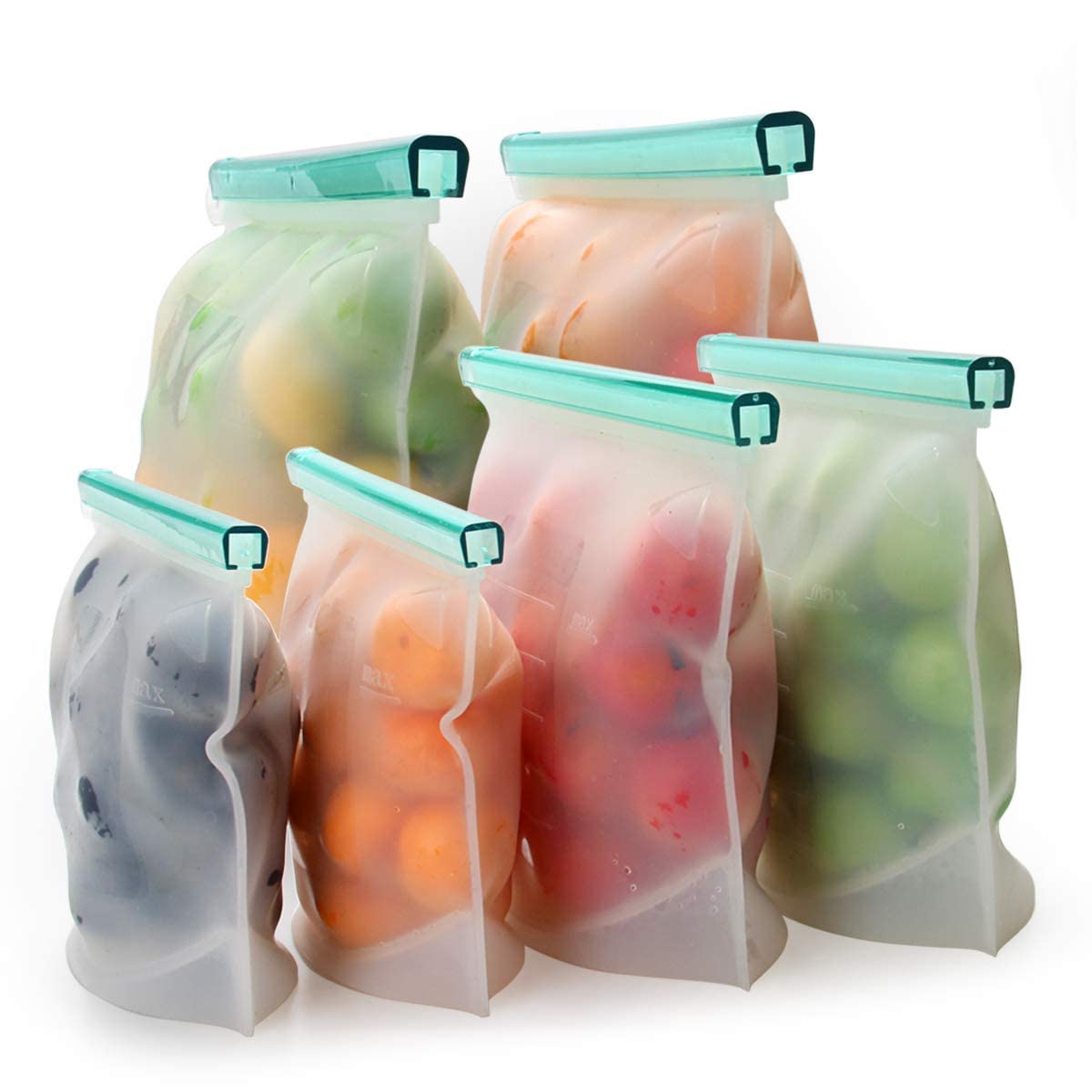 ?Upgrade?Cadrim Reusable Extra Thick Silicone Food Storage Bags - 6 Packs Zipper Freezer Bags For Marinate Meats Sandwich, Snack