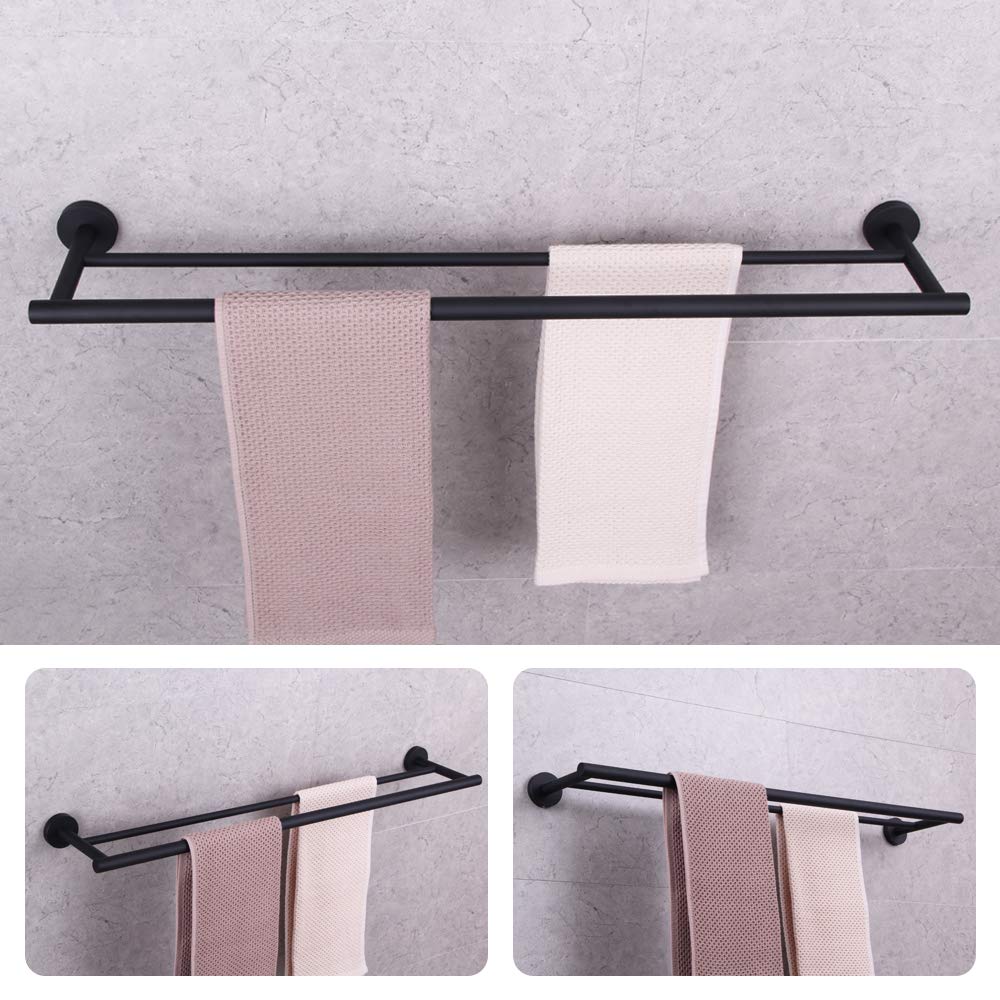 Gerzwy 30-Inch Bathroom Double Towel Bar Sus 304 Stainless Steel Bath Towel Bar Matte Black Modern Style Wall Mount Ag1102C75-Bk