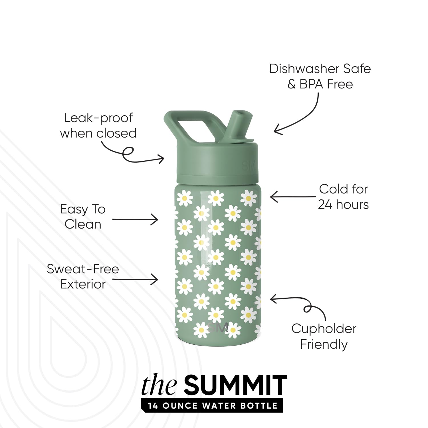 Simple Modern Kids Summit Water Bottle with Straw Lid | 14oz Stainless Steel Cup Insulated Tumbler for Toddlers, School | Sage F