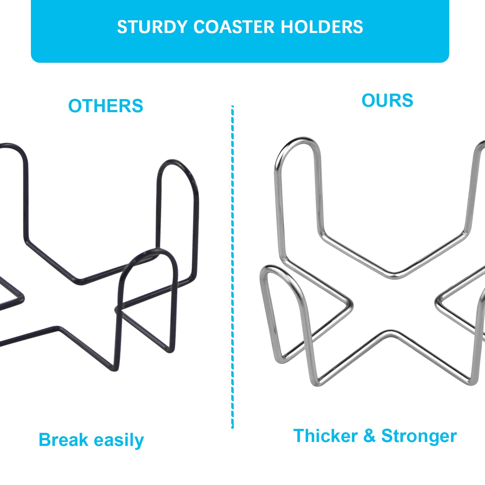 Iziusy 2 Pieces 4.5 Inch Stainless Steel Coasters Holder Storage For Both Round And Square Coasters, Hold Up 4 To 7 Coasters