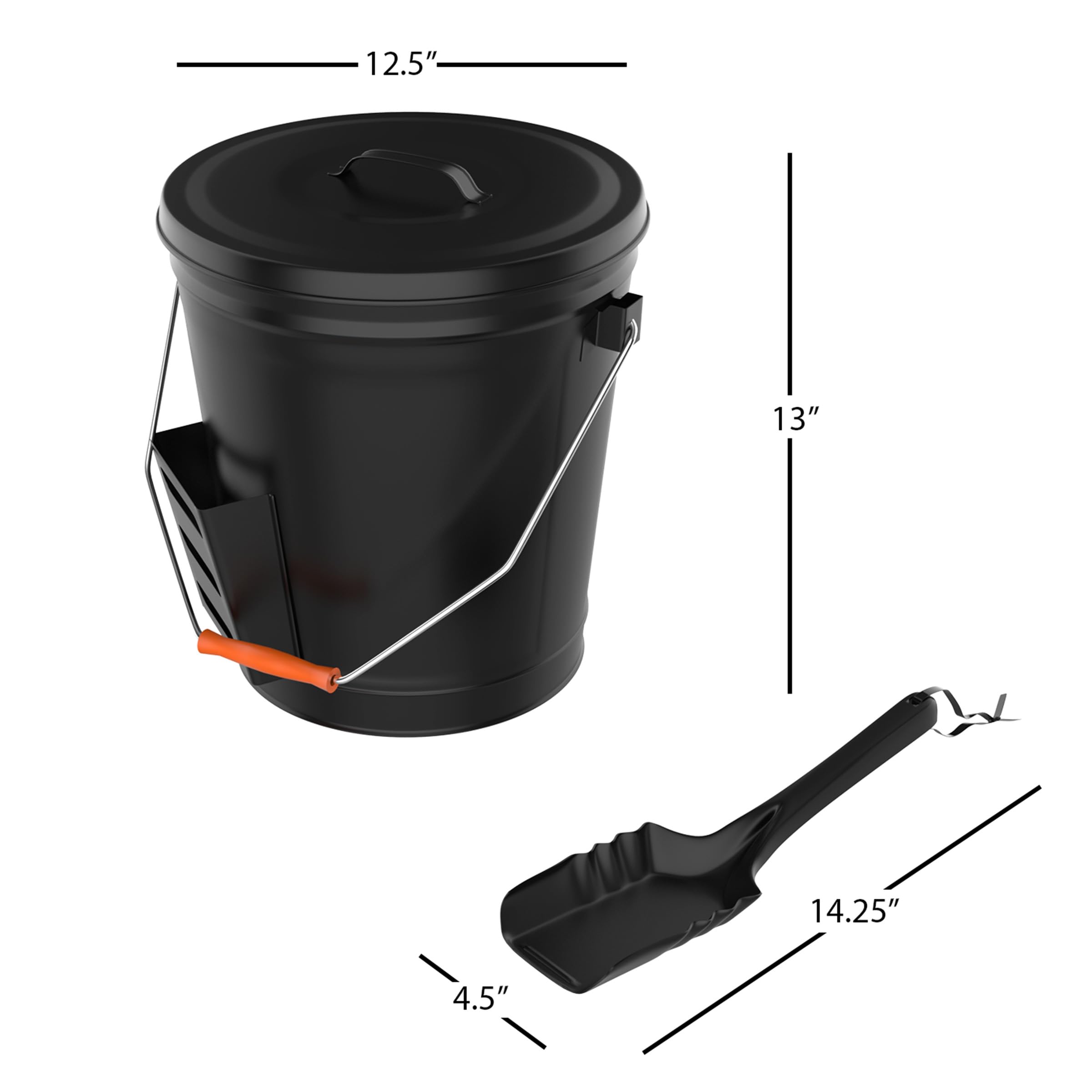 Home-Complete 4.75 Gallon Black Ash Bucket With Lid And Shovel-Essential Tools For Fireplaces, Fire Pits, Wood Burning Stoves-He