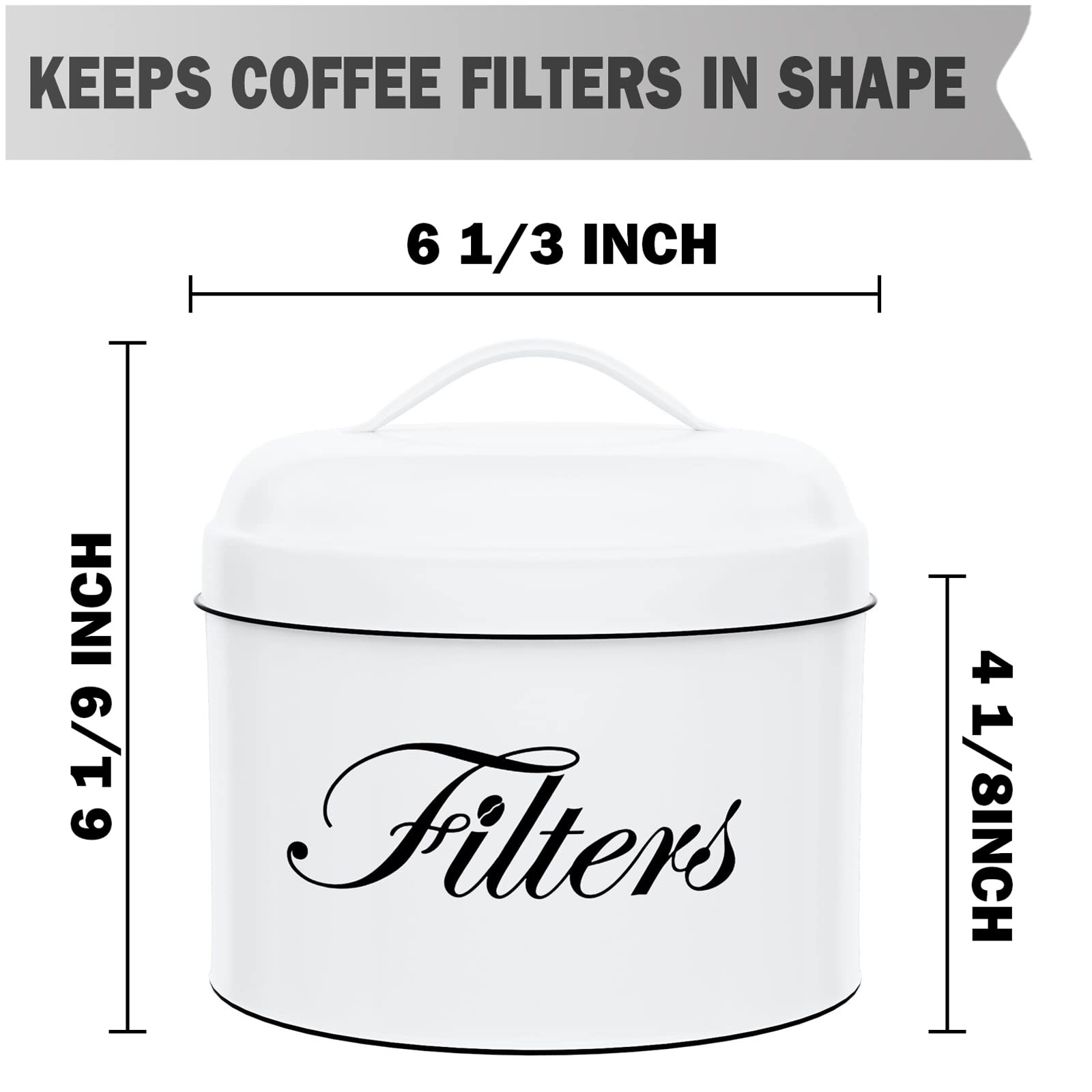 Coffee Filter Holder, White Basket Coffee Filter Storage With Lid, Round Coffee Filter Container For Counter, Rustic Farmhouse C