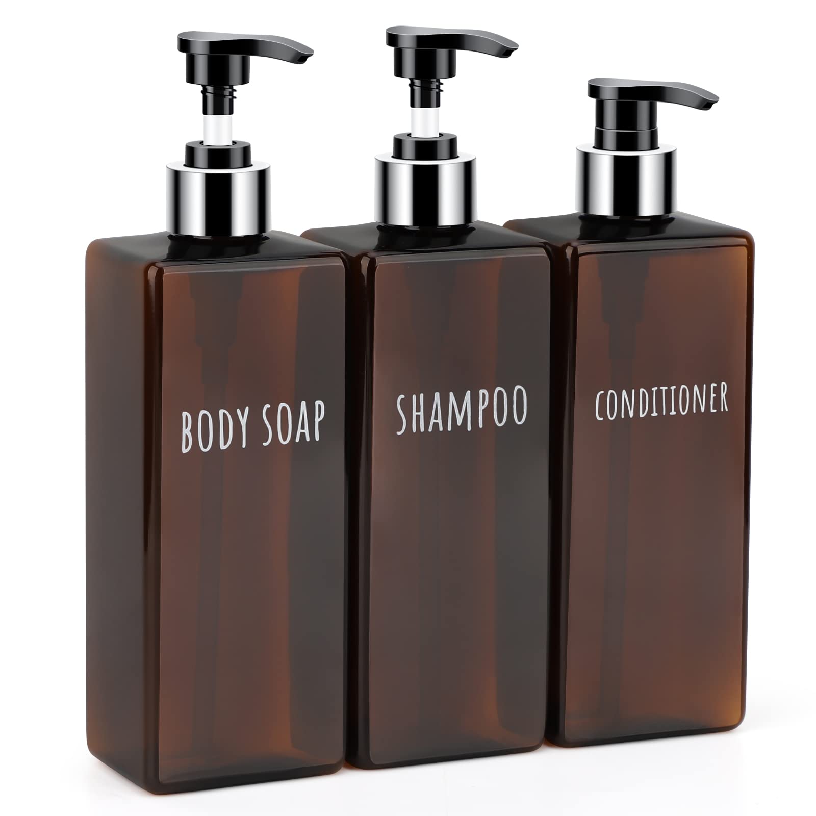 Segbeauty Shampoo And Conditioner Dispenser, 3 Packs 16.9Oz Refillable Bathroom Soap Dispenser Set, 500Ml Plastic Square Shower