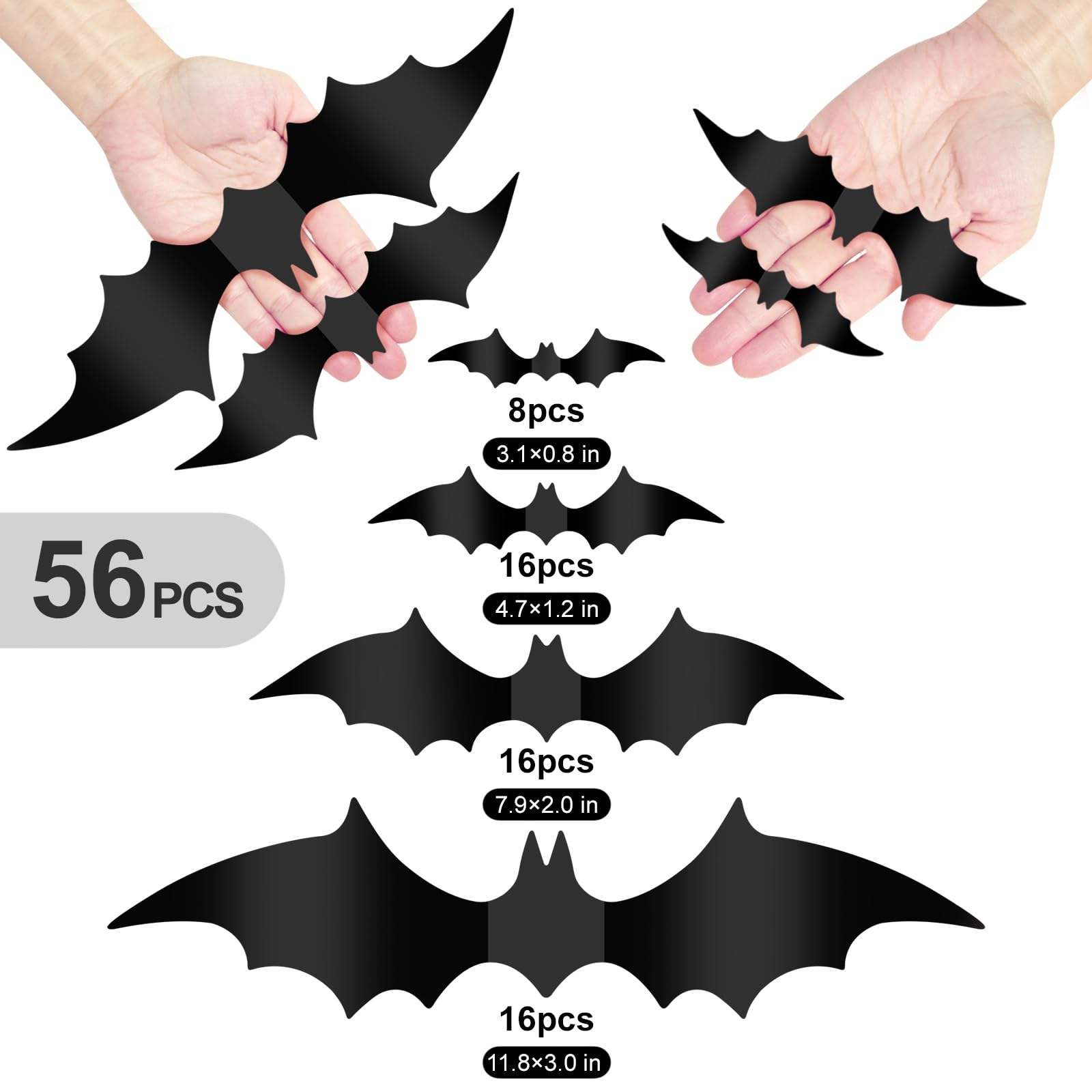 Halloween Decoration Bat 56 Pcs 3D Halloween Bats Wall Decor Stickers, Halloween Party Supplies, Halloween Wall Bats Stickers De